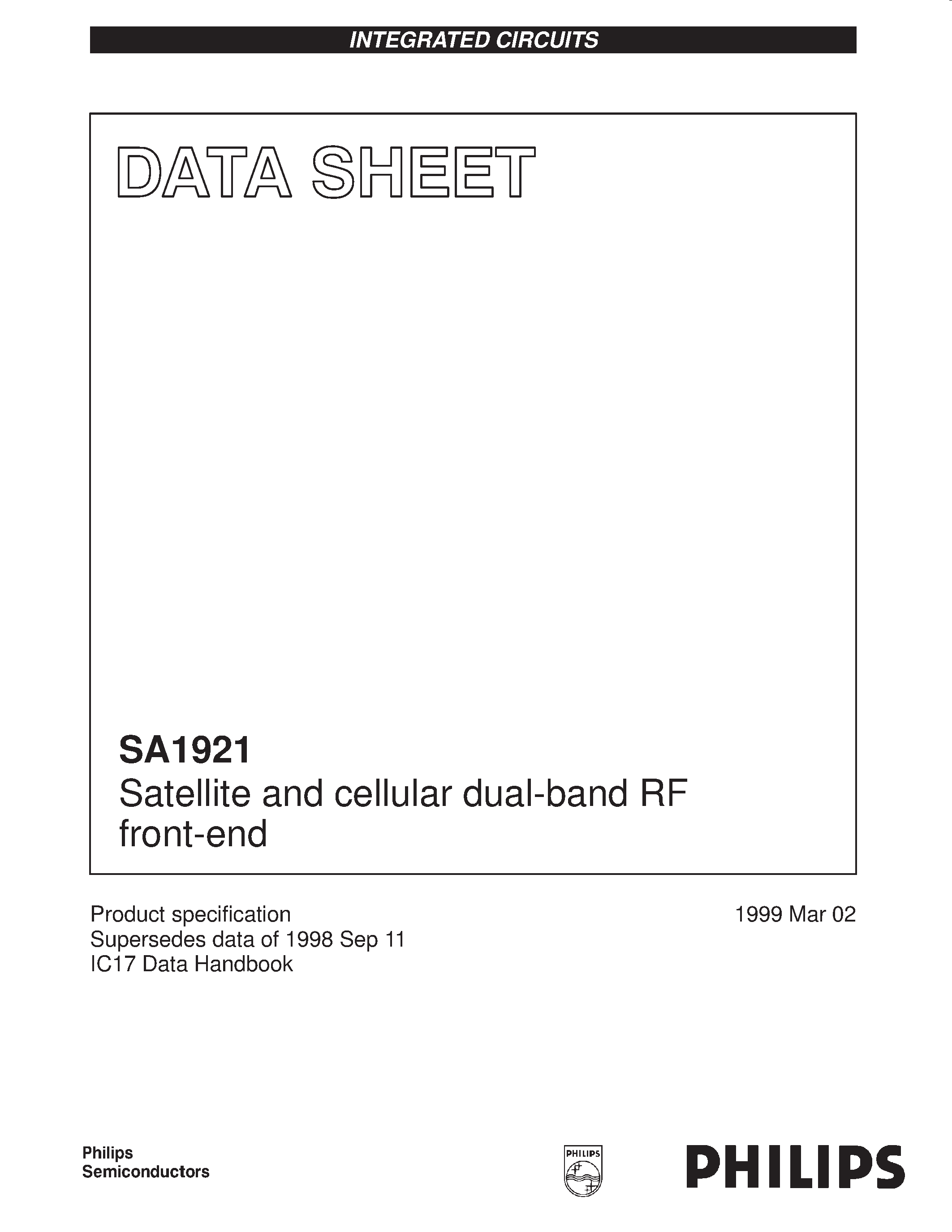 Datasheet SA1921 - Satellite and cellular dual-band RF front-end page 1