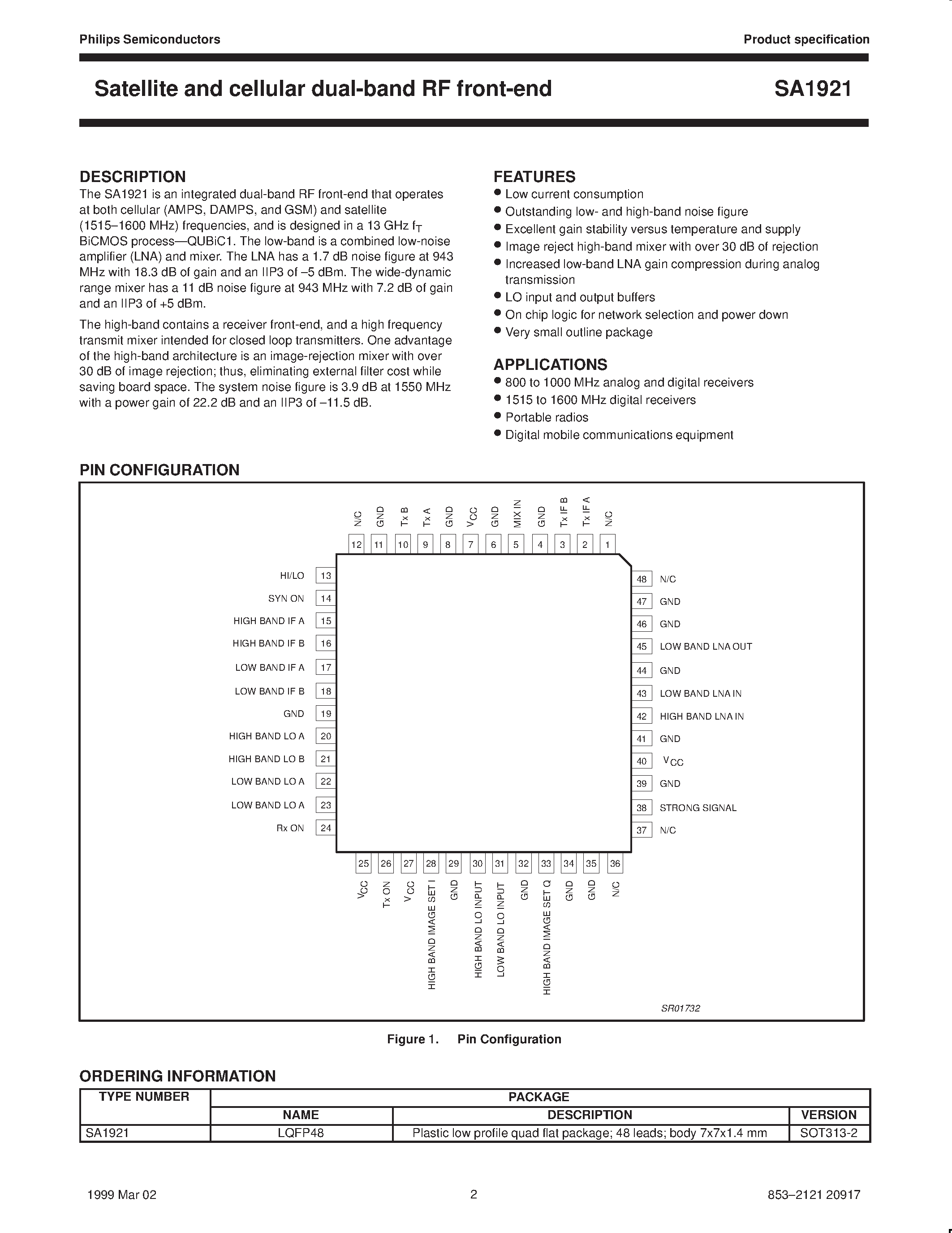 Datasheet SA1921 - Satellite and cellular dual-band RF front-end page 2