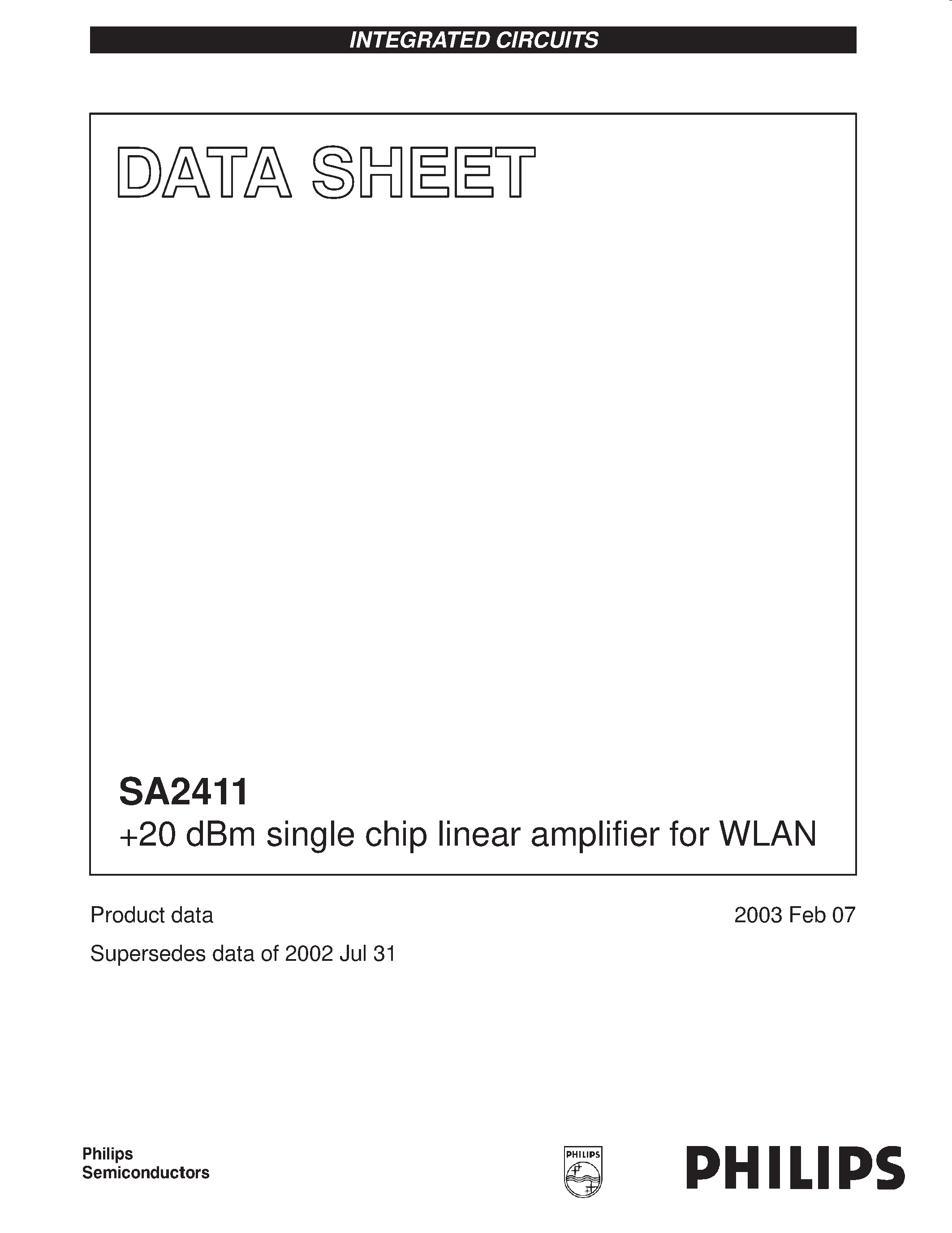 Даташит SA2411 - +20 dBm single chip linear amplifier for WLAN страница 1