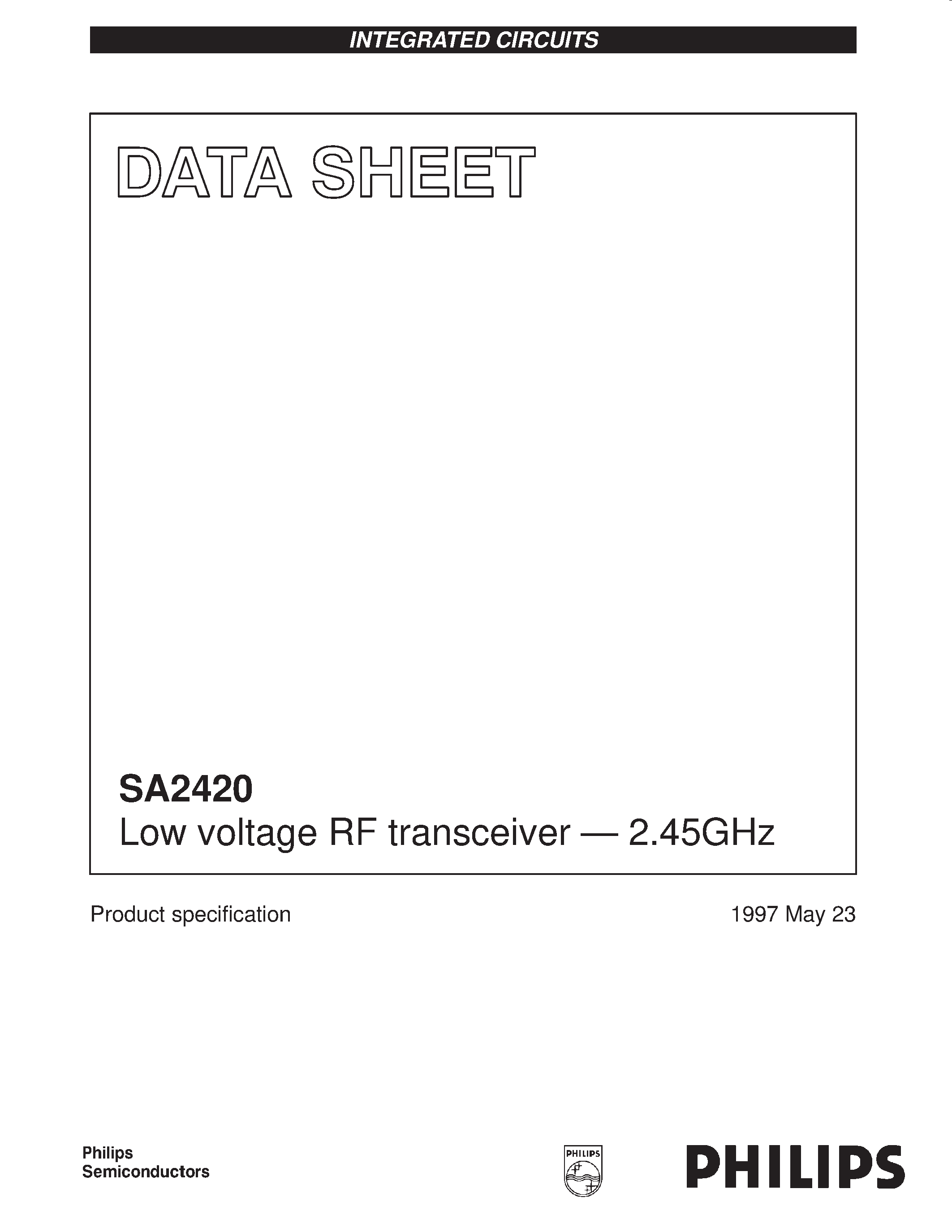 Даташит SA2420 - Low voltage RF transceiver . 2.45GHz страница 1