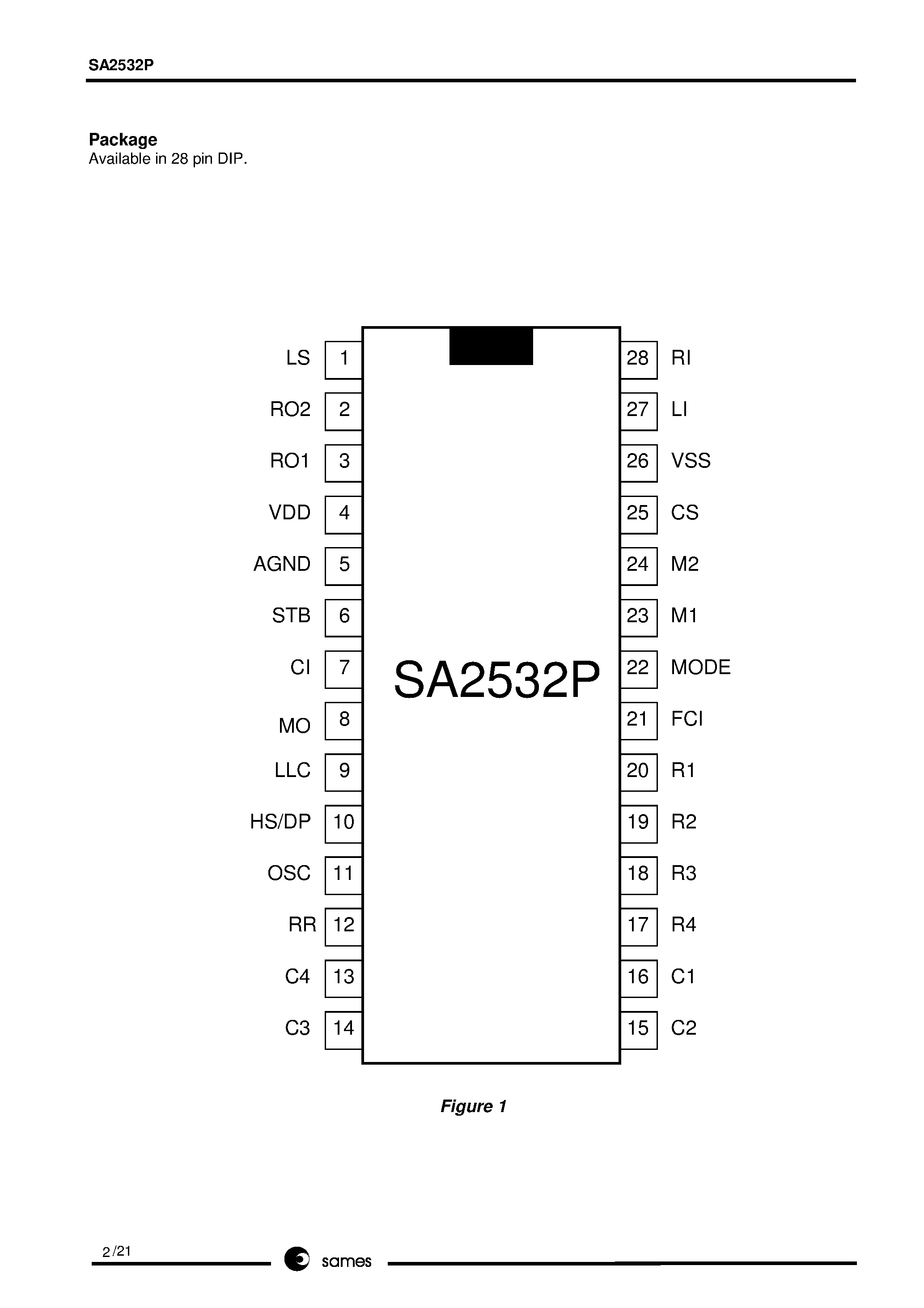 Даташит SA2532P - ONE MEMORY SINGLE CHIP TELEPHONE страница 2