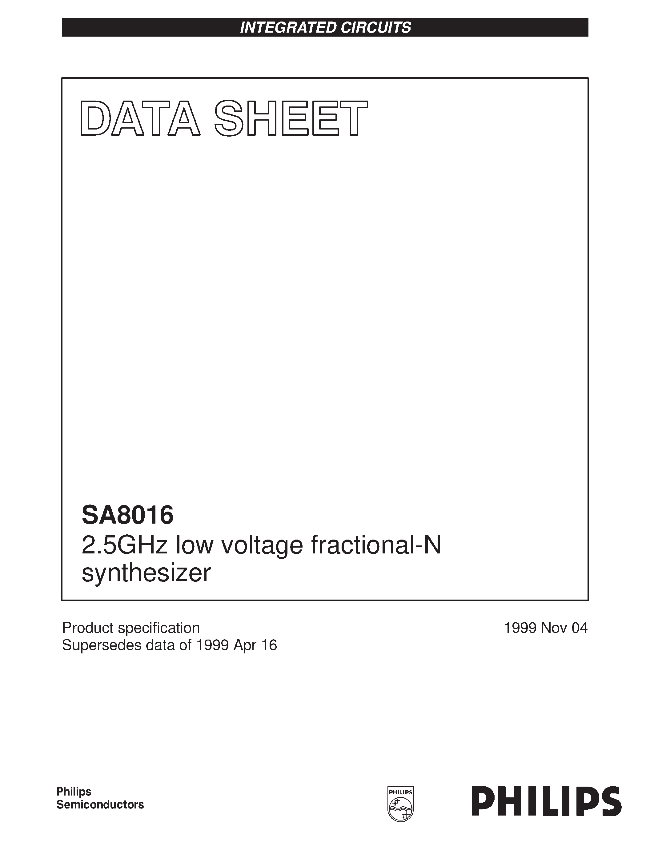 Даташит SA8016 - 2.5GHz low voltage fractional-N synthesizer страница 1