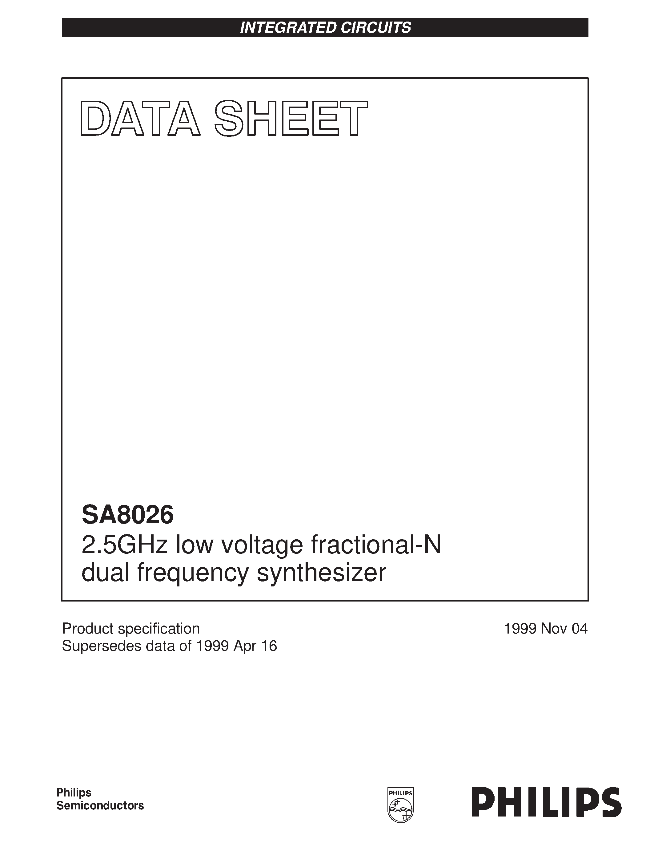 Даташит SA8026 - 2.5GHz low voltage fractional-N dual frequency synthesizer страница 1