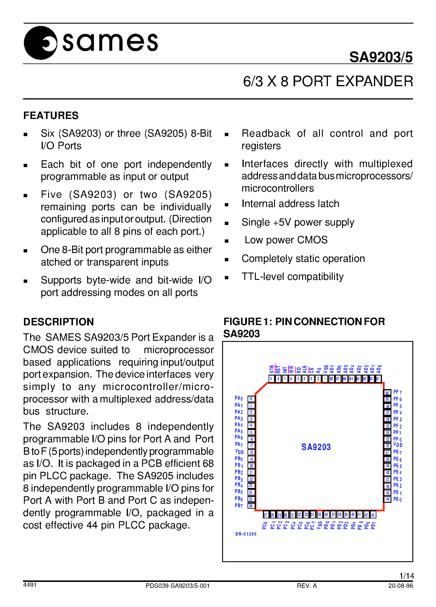 Даташит SA9203 - 6/3 X 8 PORT EXPANDER страница 1