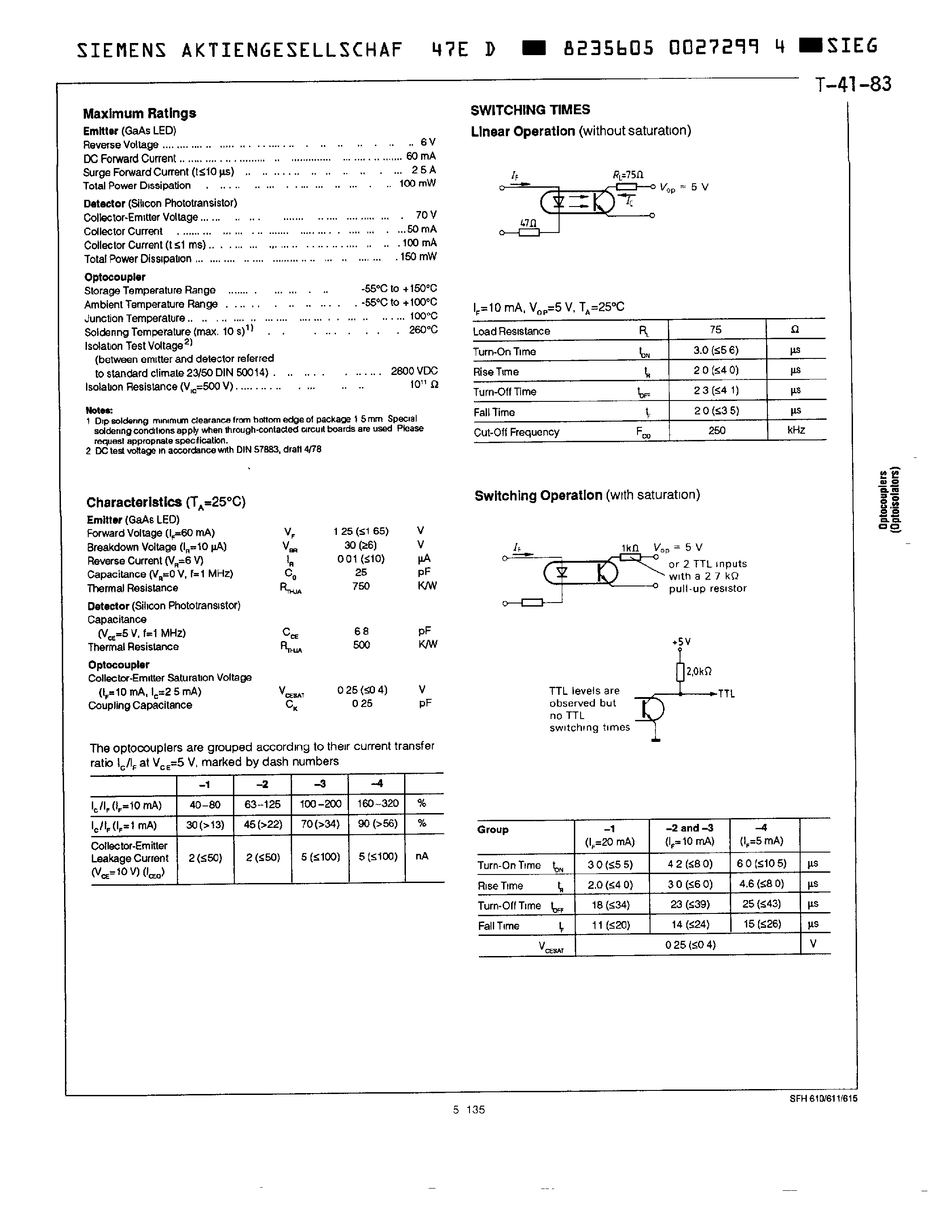 Даташит SFH610 - 2.8KV TRIOS OPTOCOUPLERS HIGH RELIABILITY страница 2