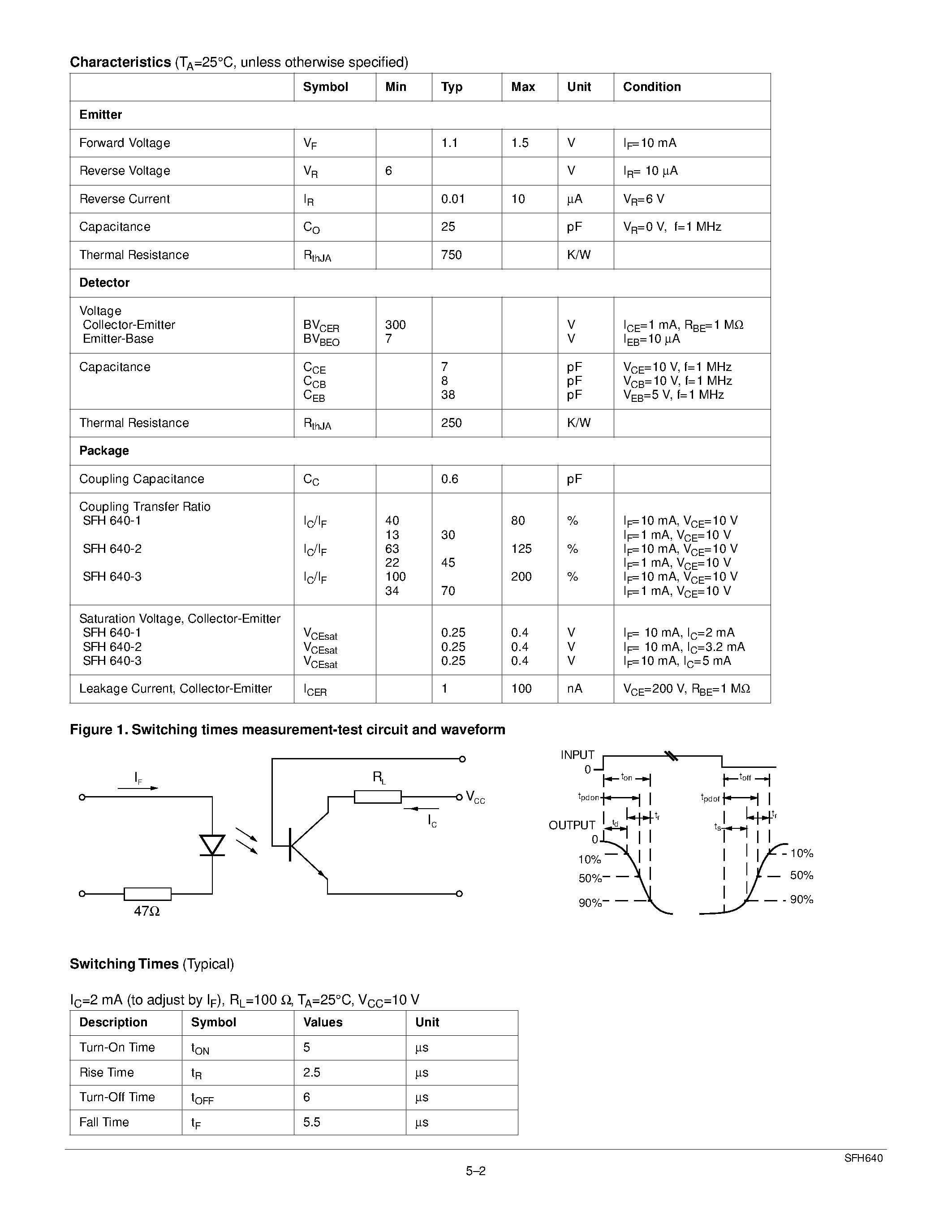 Даташит SFH640-3 - PHOTOTRANSISTOR 5.3 KV TRIOS HIGH BV CER VOLTAGE OPTOCOUPLER страница 2