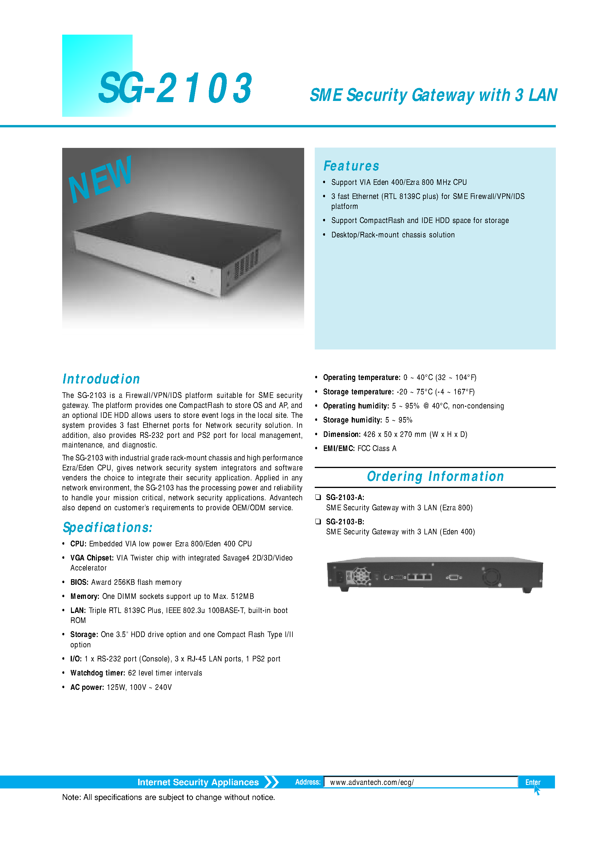 Datasheet SG-2103-B - SME Security Gateway with 3 LAN page 1