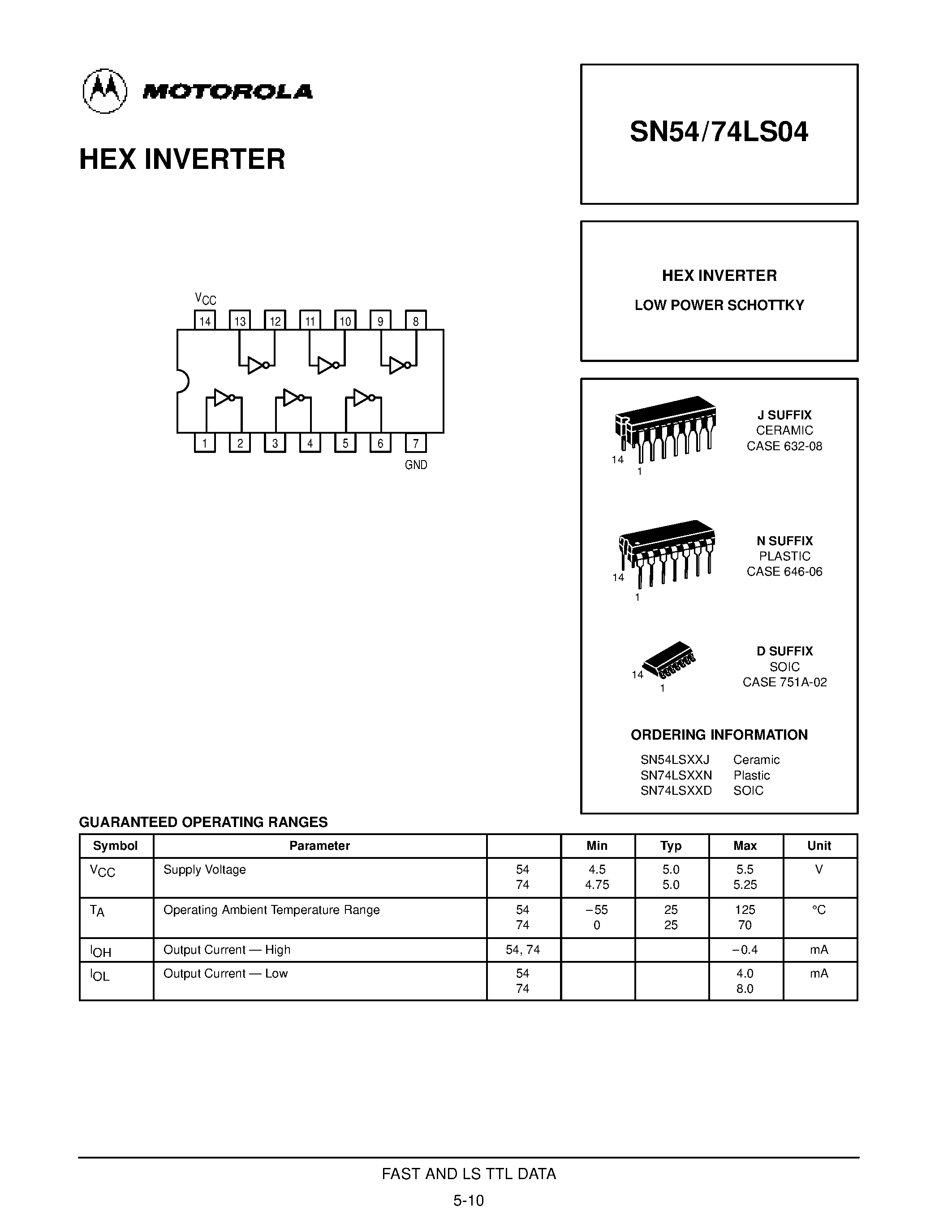 Даташит SN74LS04D - HEX INVERTER страница 1