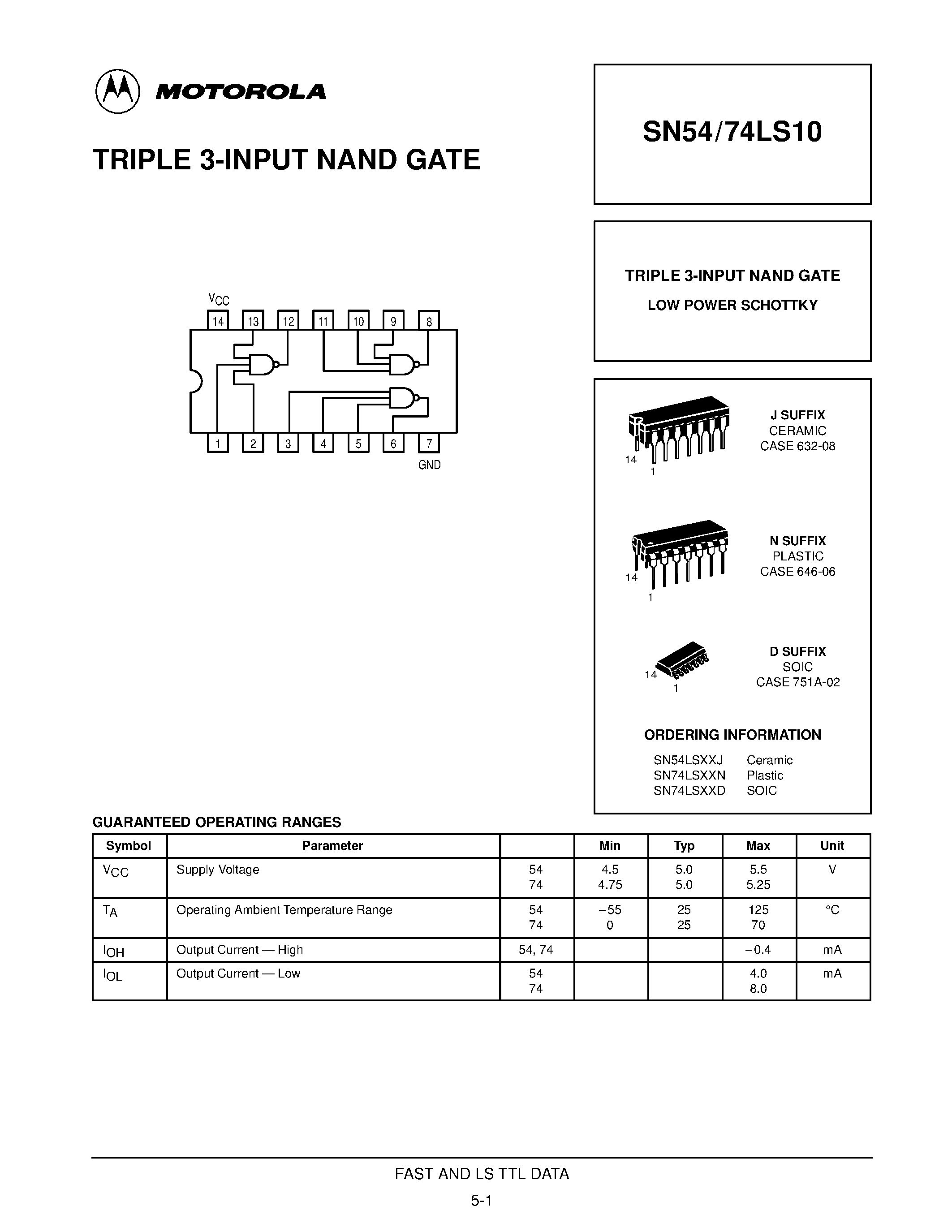 Даташит SN74LS10D - TRIPLE 3-INPUT NAND GATE страница 1