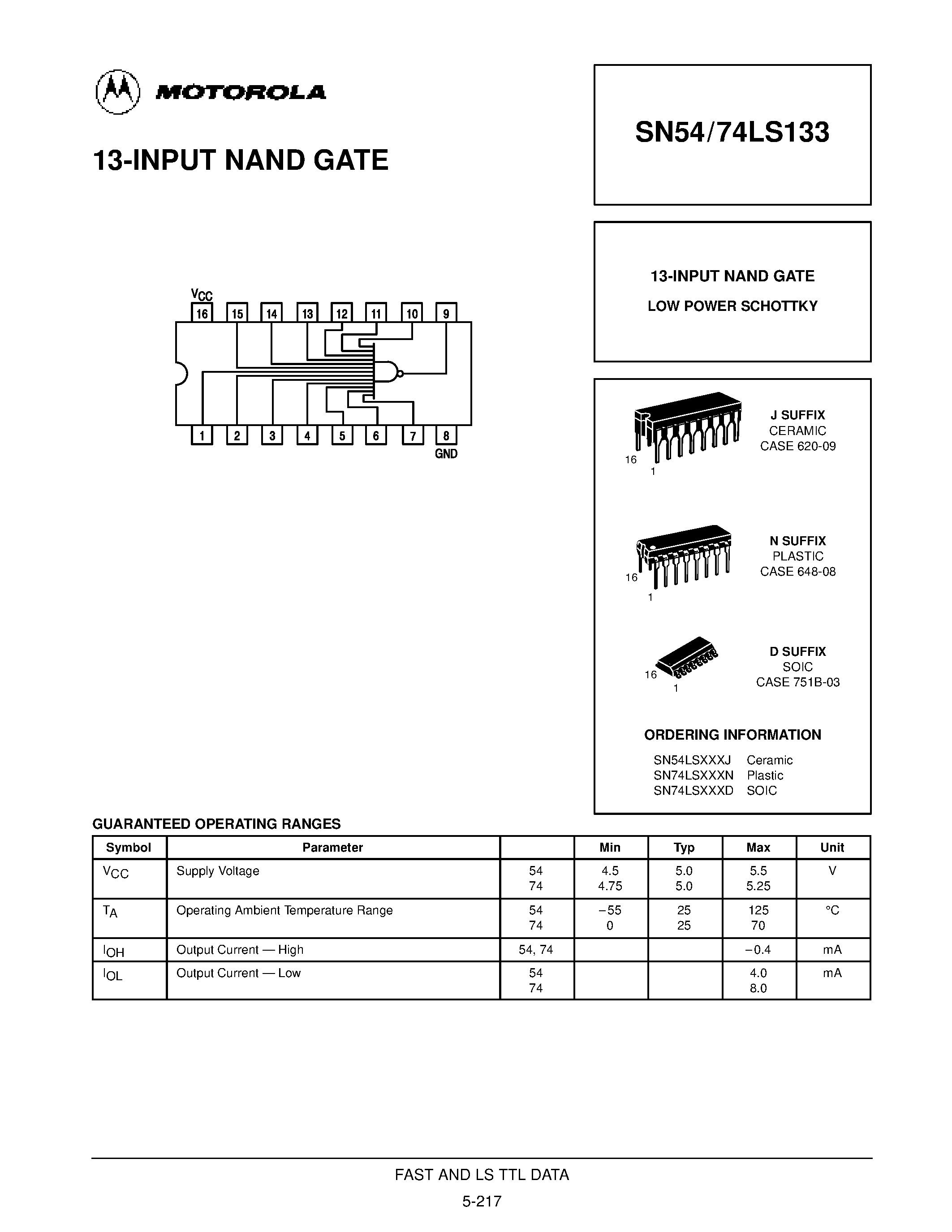 Даташит SN74LS133D - 13-INPUT NAND GATE страница 1