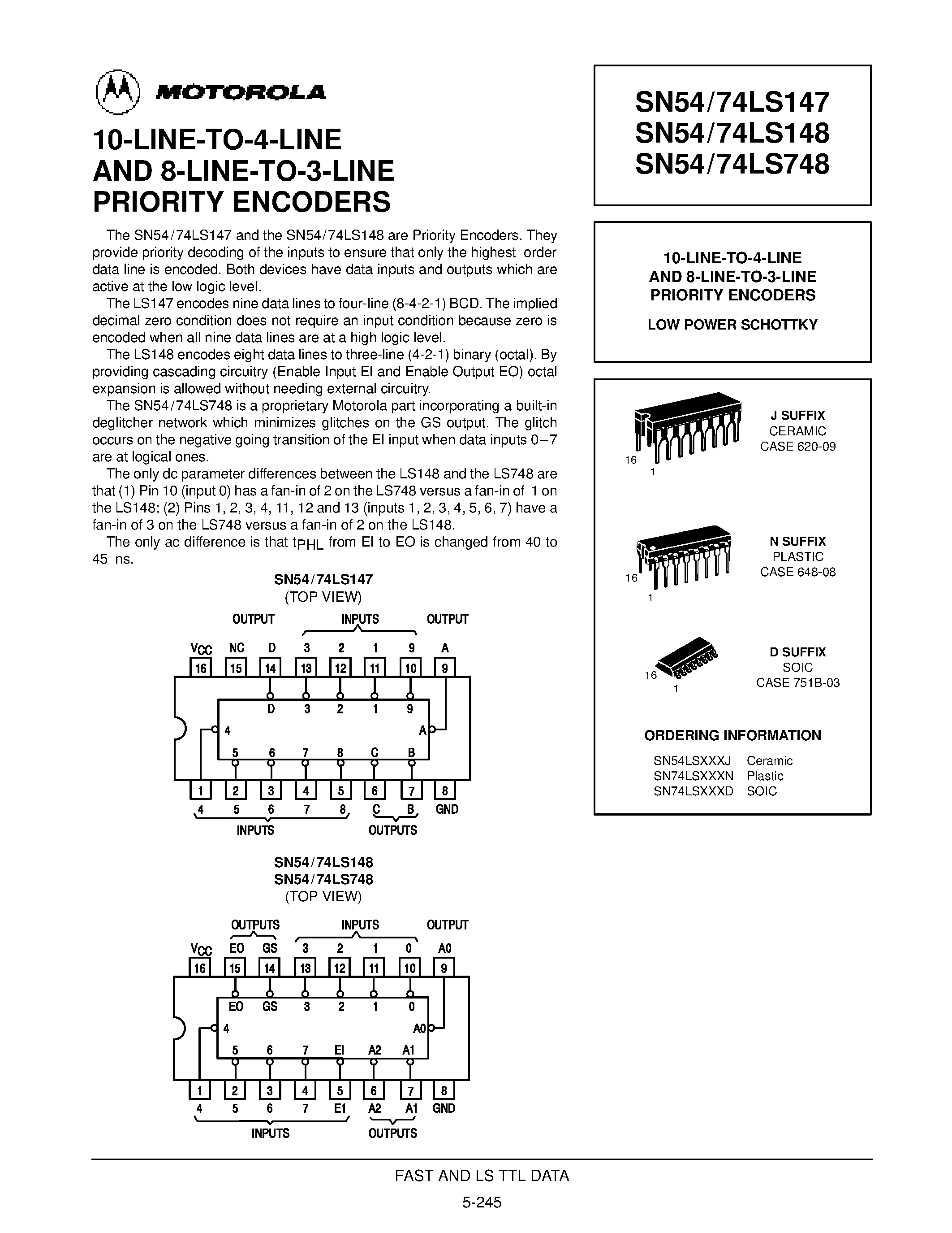 Даташит SN74LS147D - 10-LINE-TO-4-LINE AND 8-LINE-TO-3-LINE PRIORITY ENCODERS страница 1