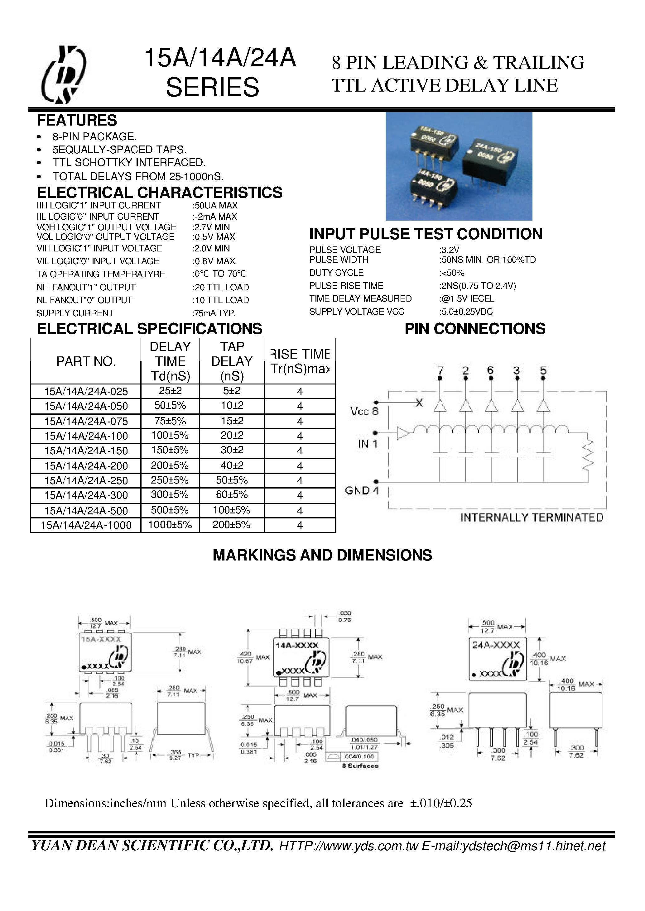 Даташит 14A-200 - 8 Pin Leading & Trailing TTL Active Deleay Line страница 1