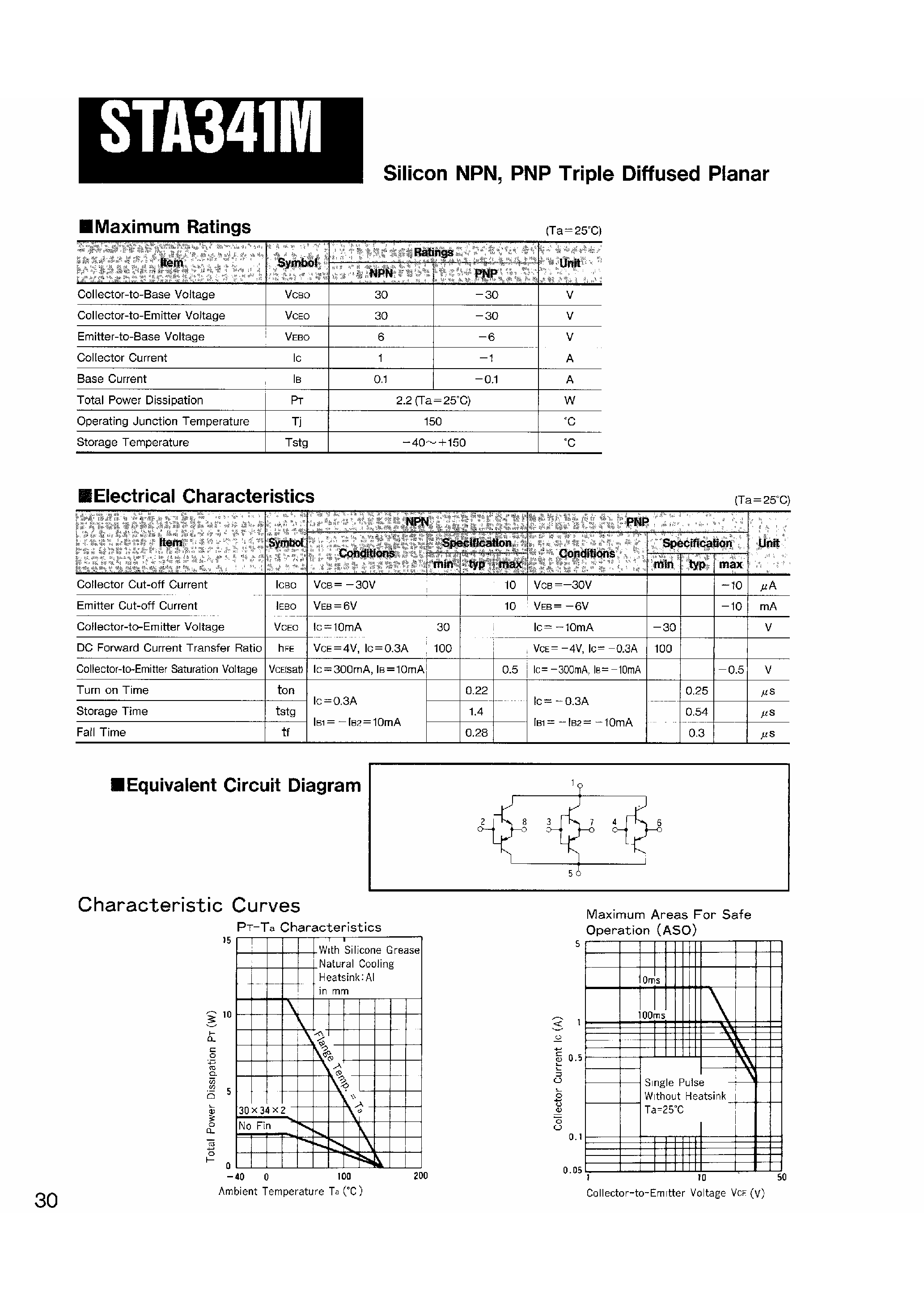 Даташит STA341M - Silicon NPN / PNP Triple Diffused Planar страница 1
