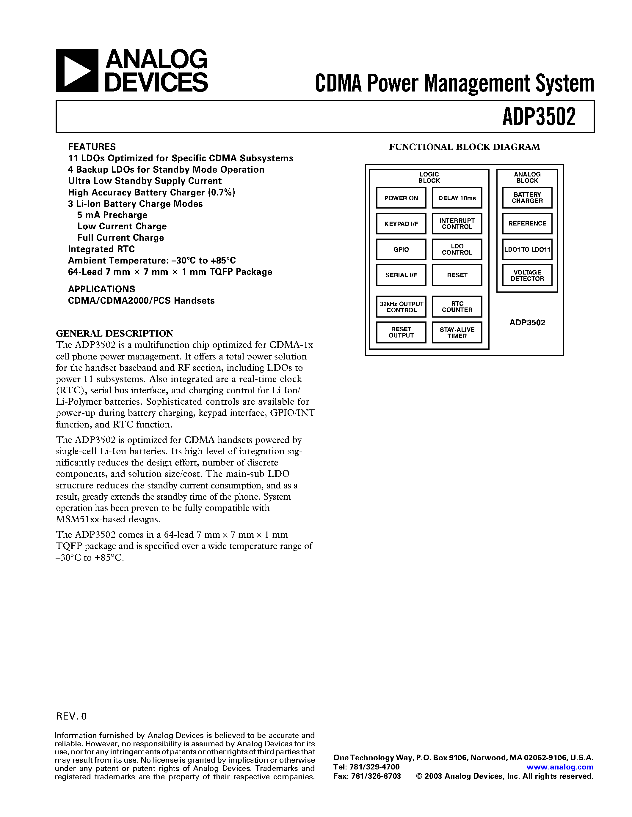 Datasheet ADP3502 - CDMA Power Management System page 1