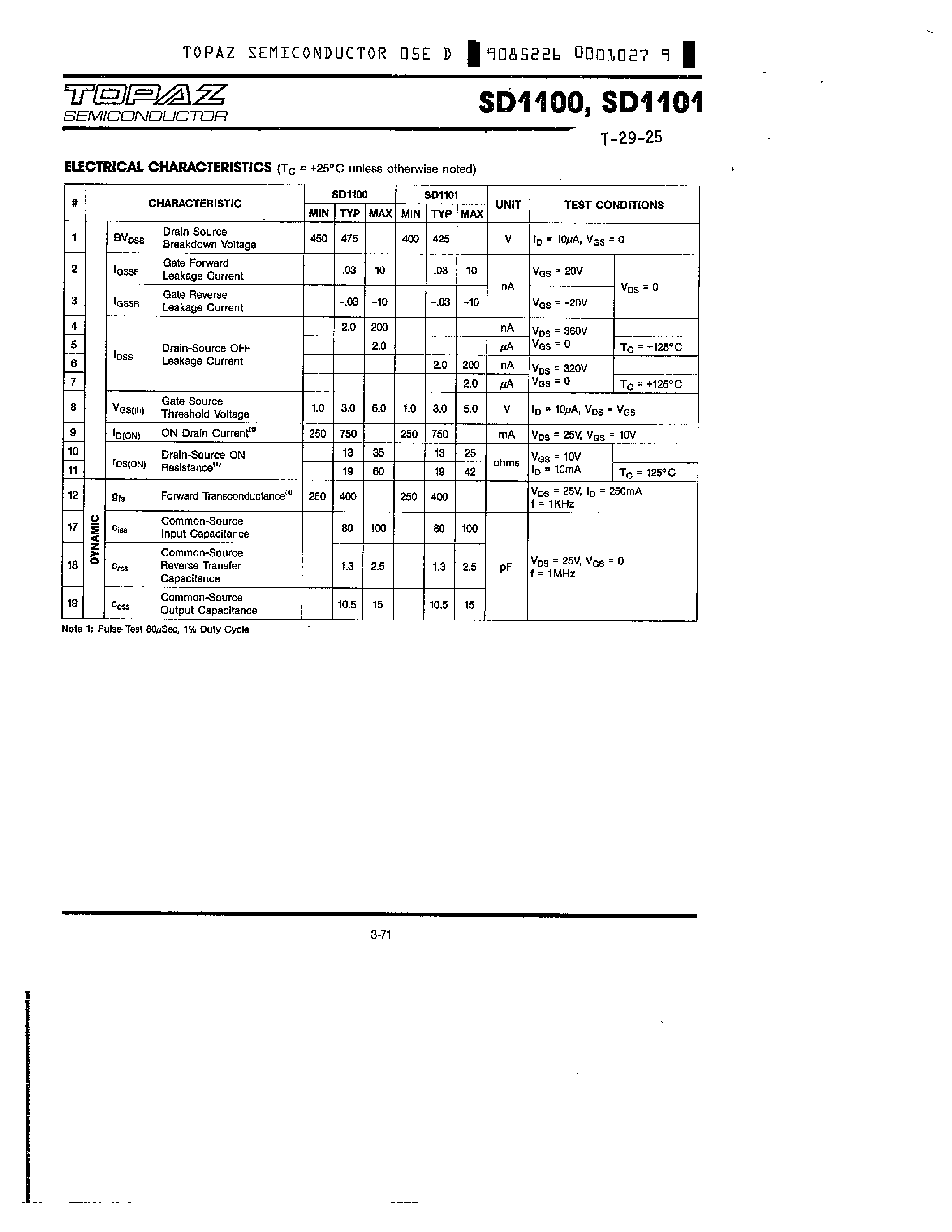 Datasheet SD1100 - N CHANNEL ENHANCEMENT MODE HIGH VOLTAGE D MOS POWER FETS page 2