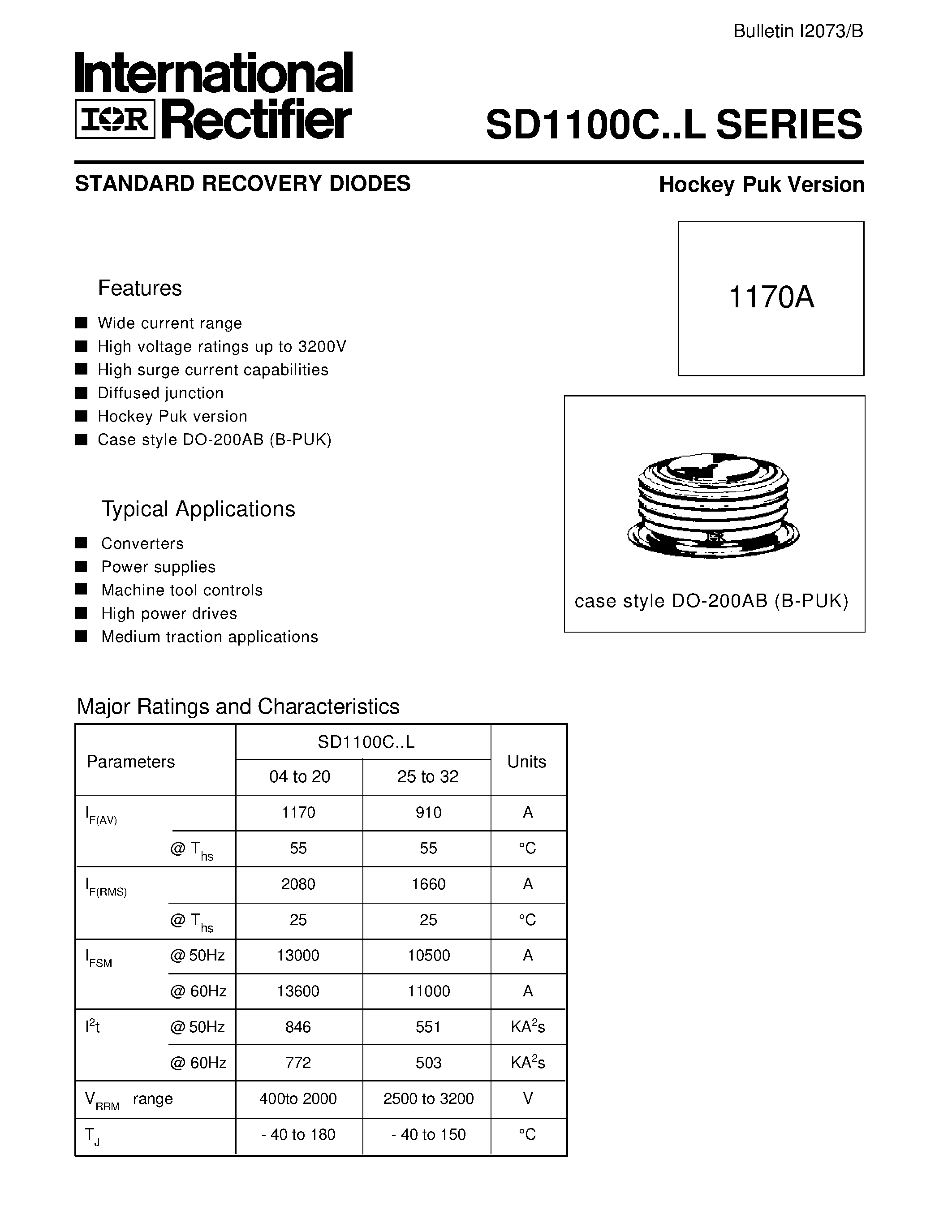 Datasheet SD1100C - STANDARD RECOVERY DIODES Hockey Puk Version page 1