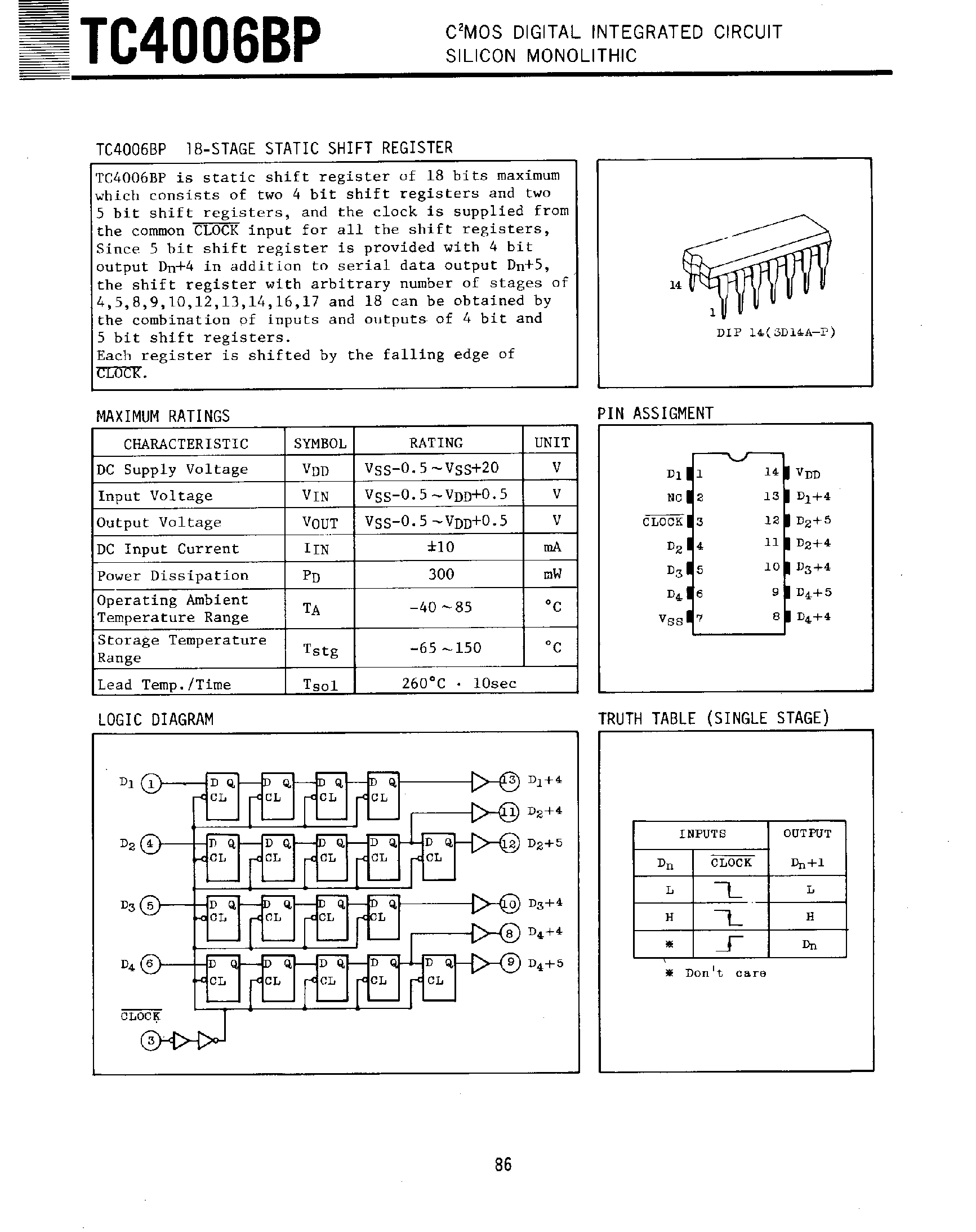 Даташит TC4006BP - CMOS Digital Integrated Circuit Silicon Monolithic страница 1