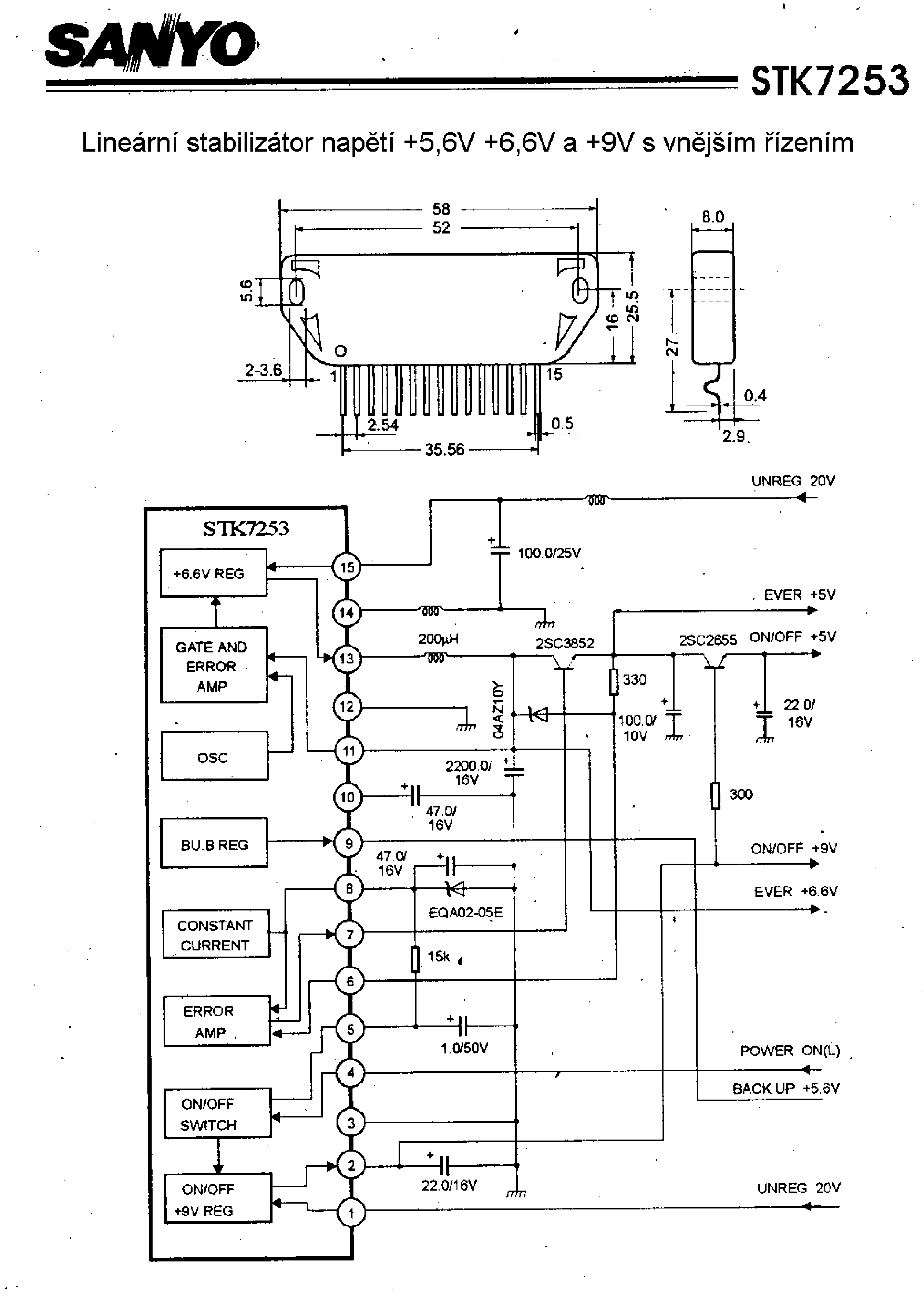 Datasheet STK7253 - Linearni stabilizator napeti +5 / 6V a +6 / 6V a +9V s vnejsim rizenim page 1