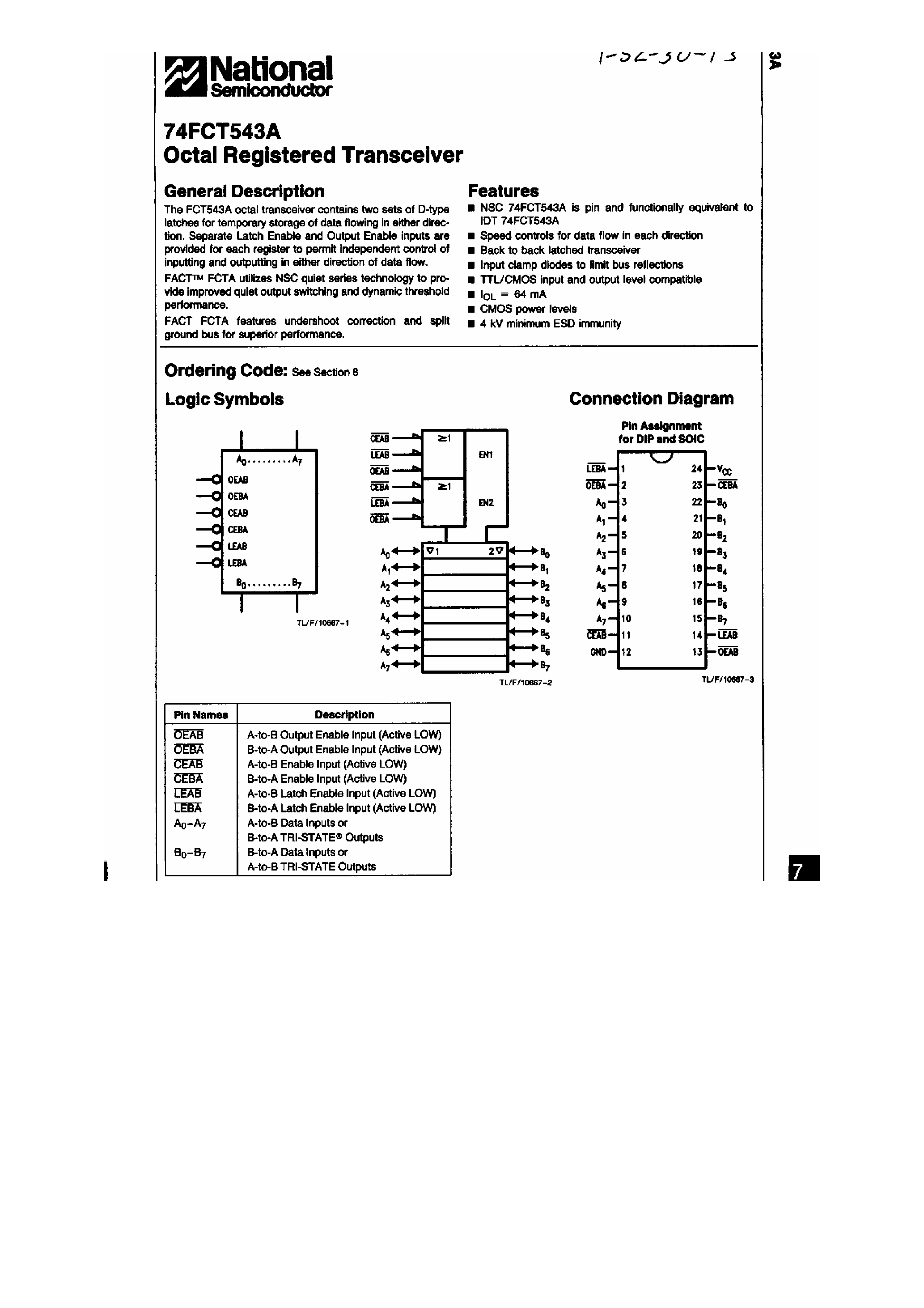 Datasheet 74FCT543A - Octal Registered Transceiver page 1