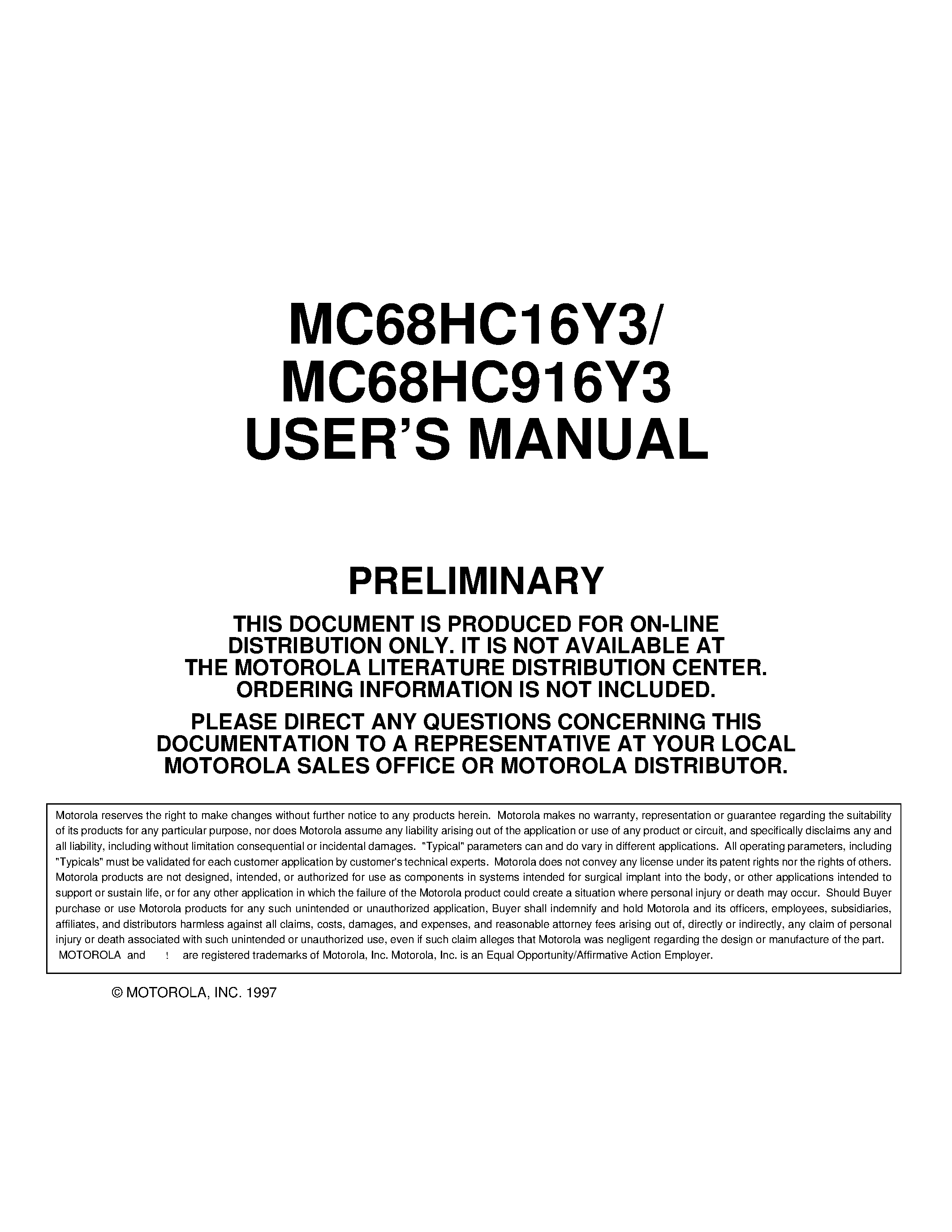 Datasheet MC68HC916Y3 - Microcontrollers page 1