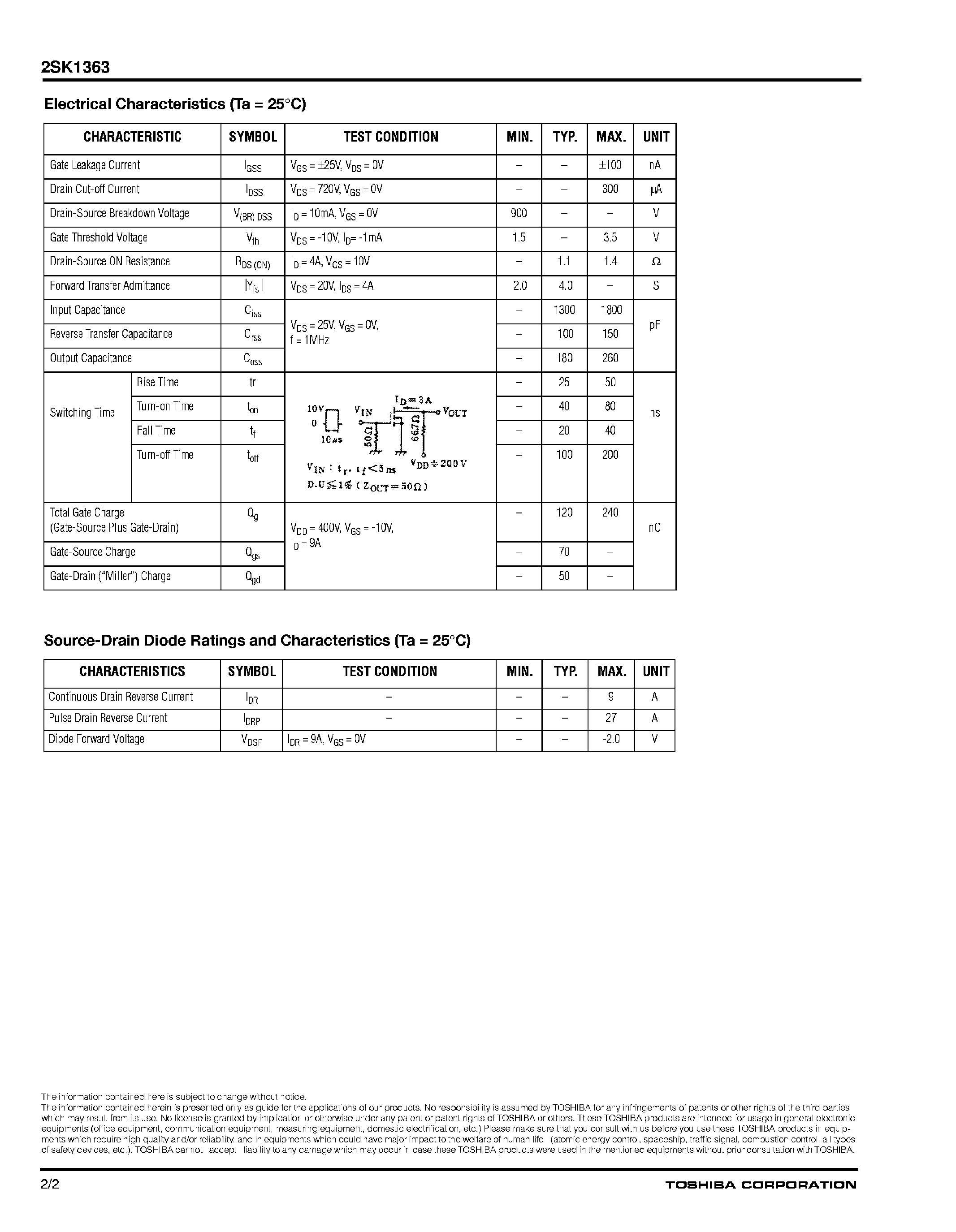 Datasheet 2SK1363 - Silicon N-Channel MOS Type / High Speed / High Current Switching Applications page 2