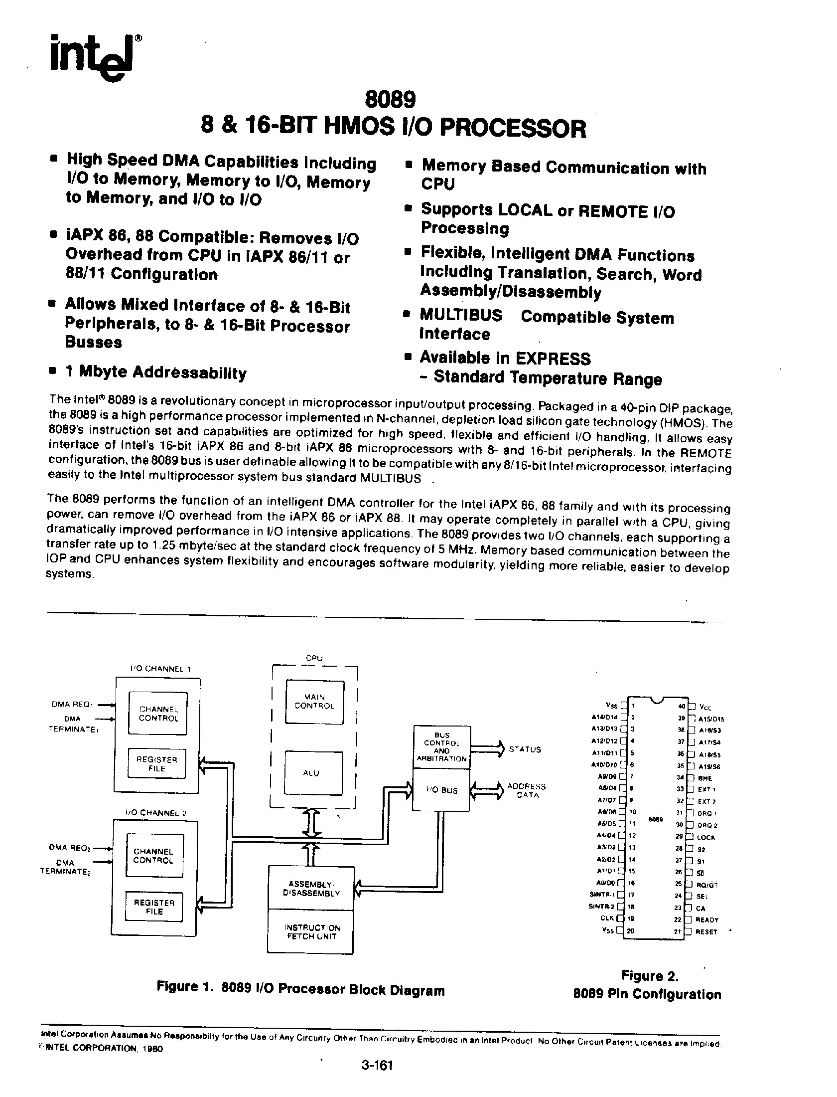 Даташит D8089 - 8089 / 8 and 16 Bit HMOS I/O Processor страница 1