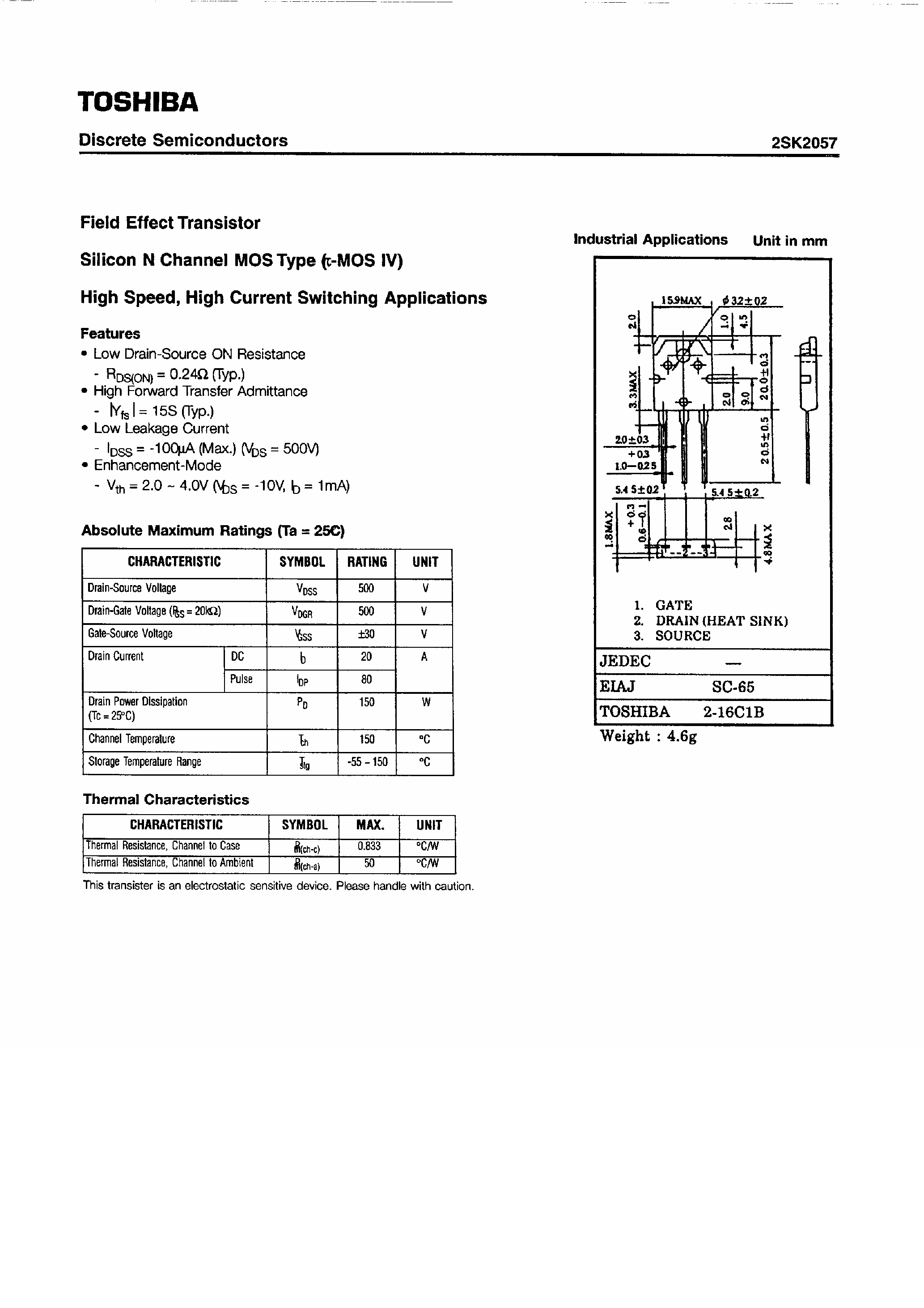 Даташит 2SK2057 - Field Effect Transistor / Silicon N Channel MOS Type страница 1