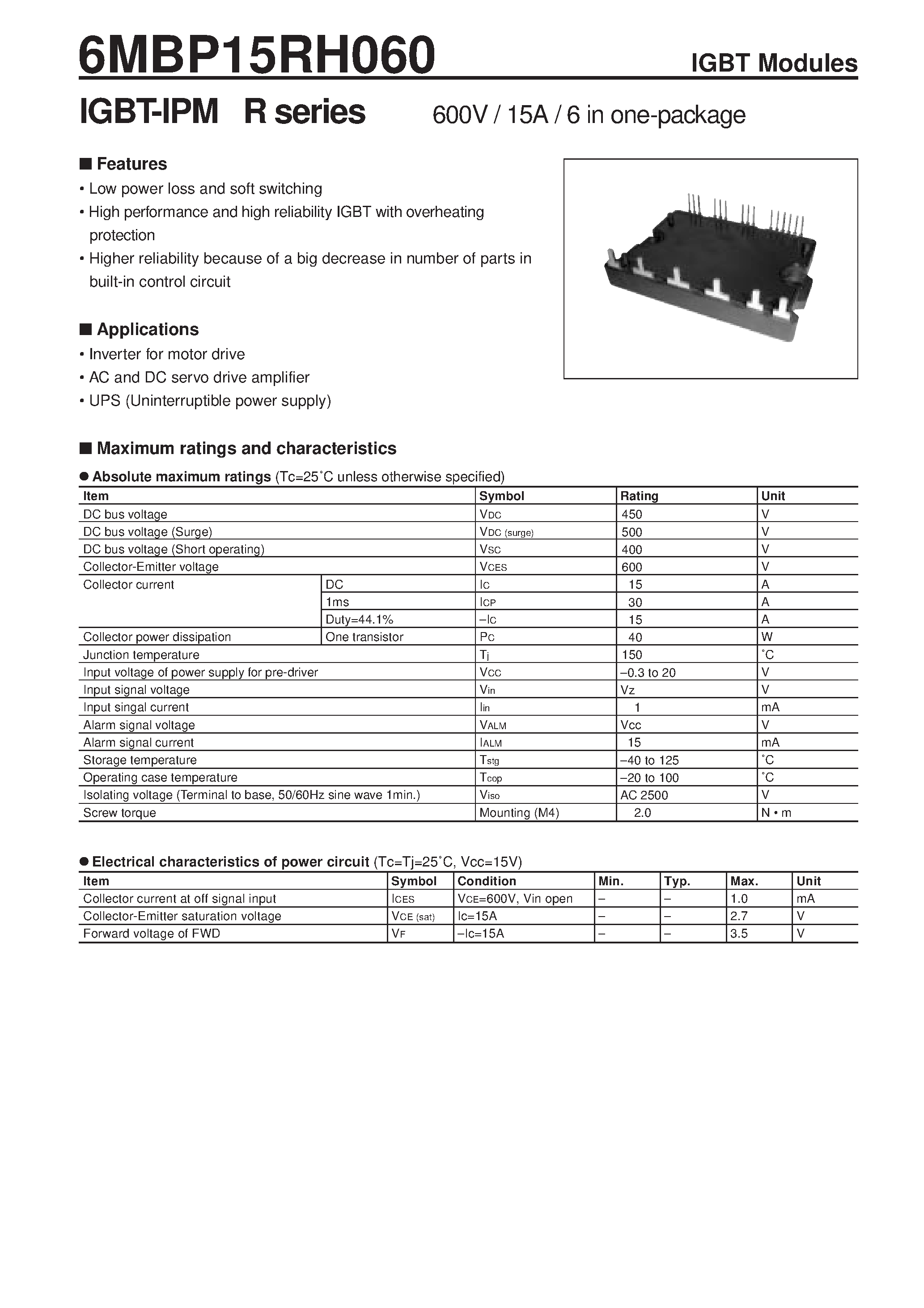 Datasheet 2MBI100F-060 - IGBT-IPM R series page 1