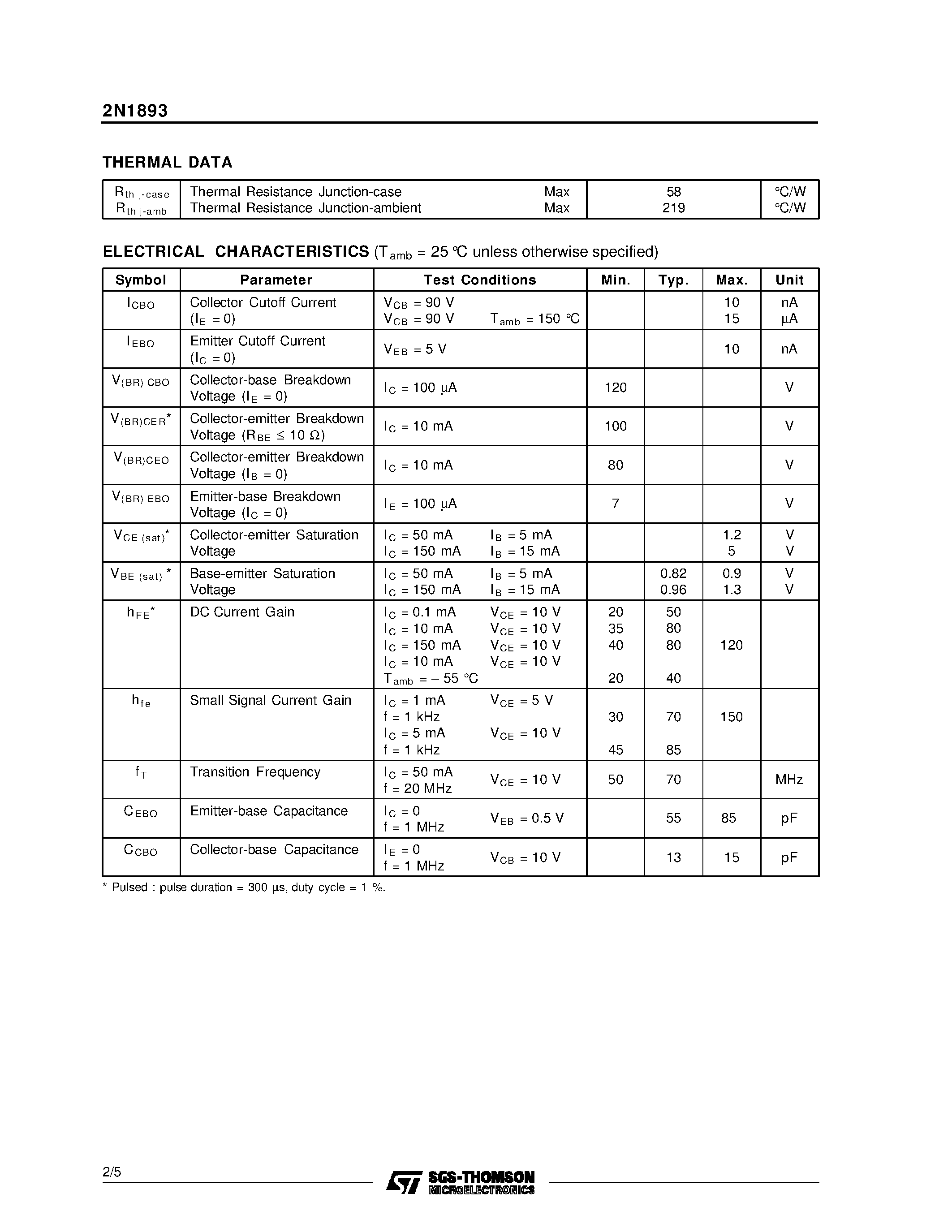 Datasheet 2N1893 - GENERAL PURPOSE HIGH-VOLTAGE TYPE page 2