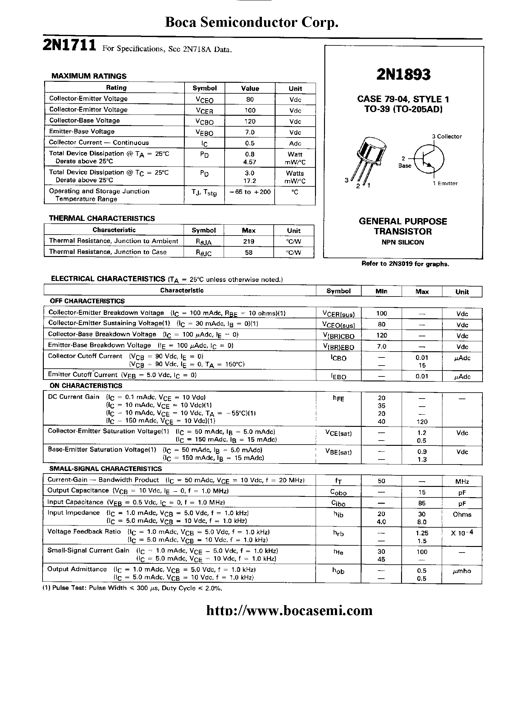 Datasheet 2N1893 - GENERAL PURPOSE TRANSISTOR NPN SILICON page 1