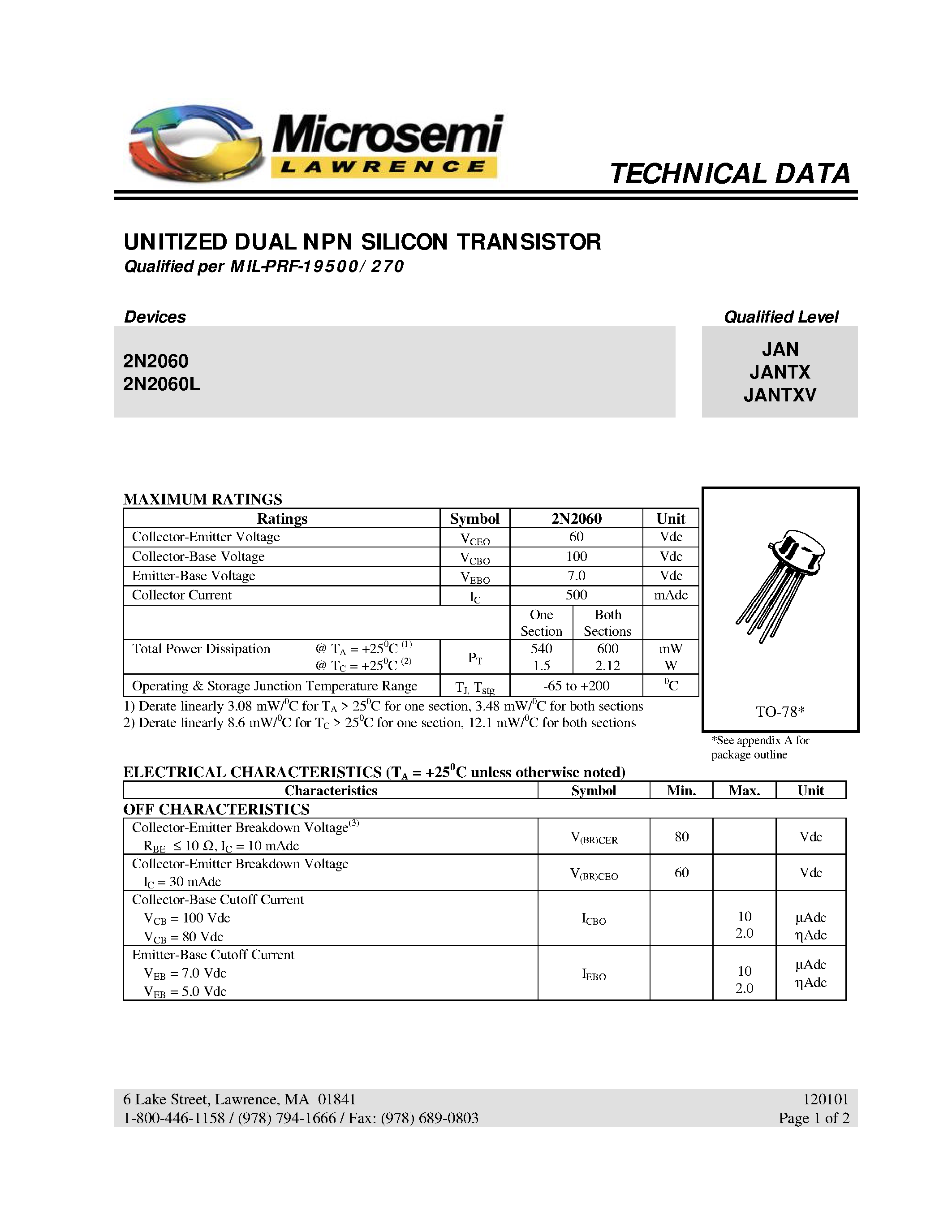 Даташит 2N2060 - UNITIZED DUAL NPN SILICON TRANSISTOR страница 1