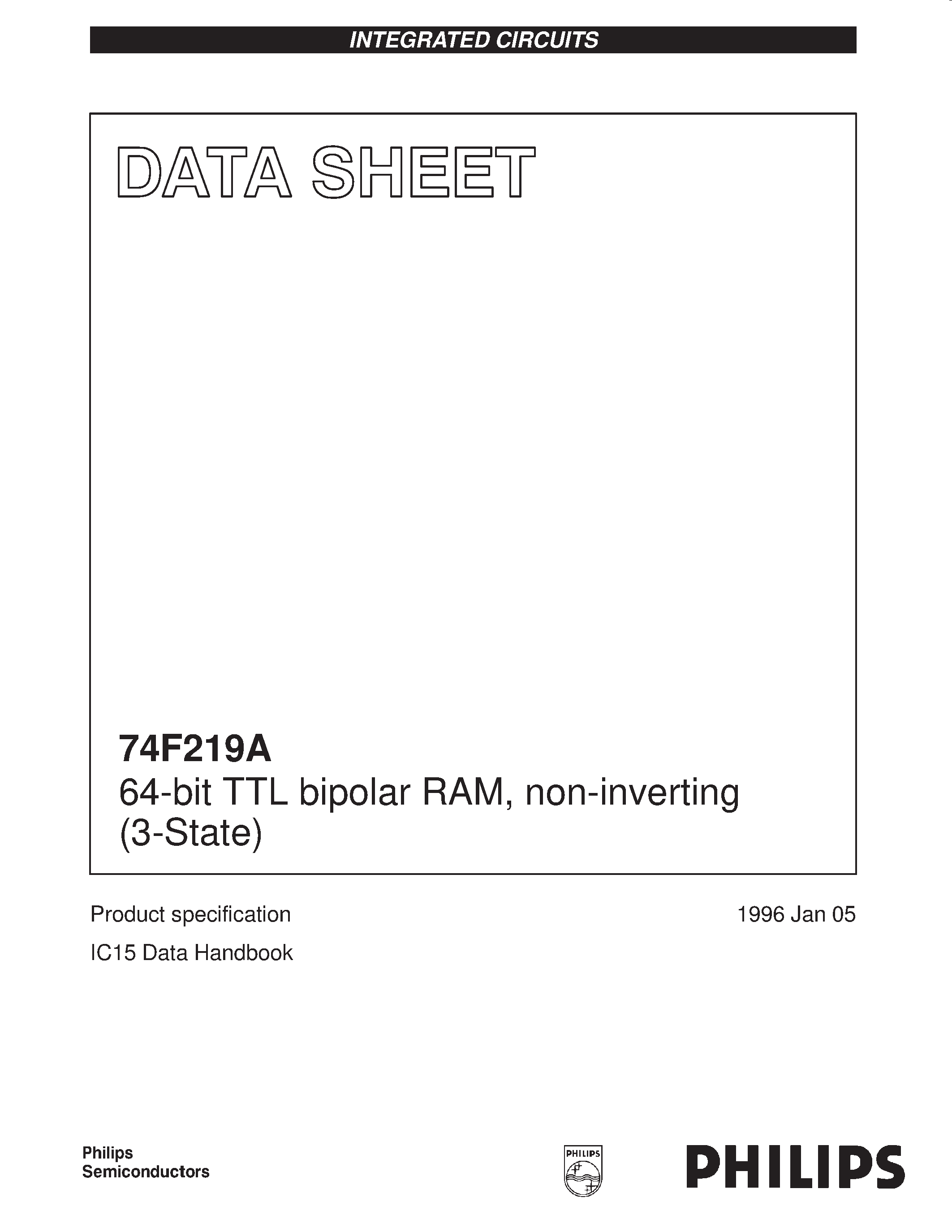 Даташит 74F219A - 64-bit TTL bipolar RAM / non-inverting 3-State страница 1