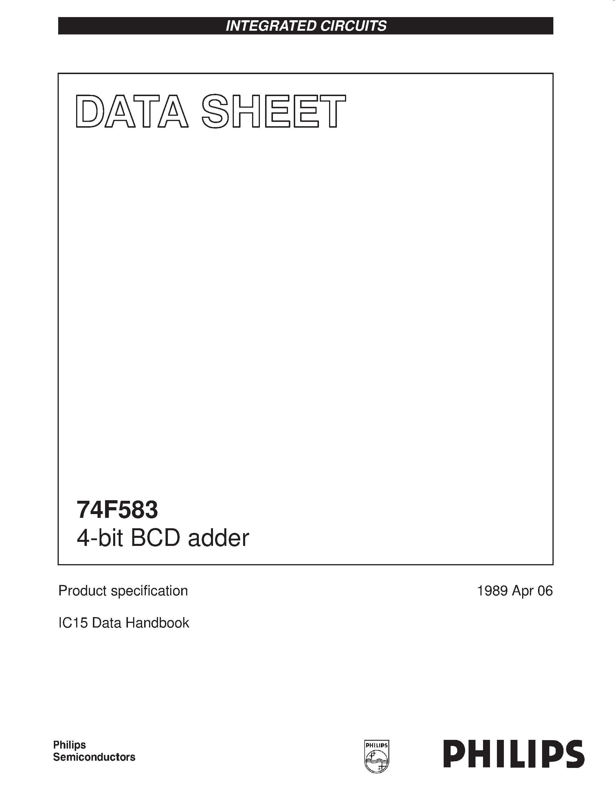 Datasheet 74F583 - 4-bit BCD adder page 1