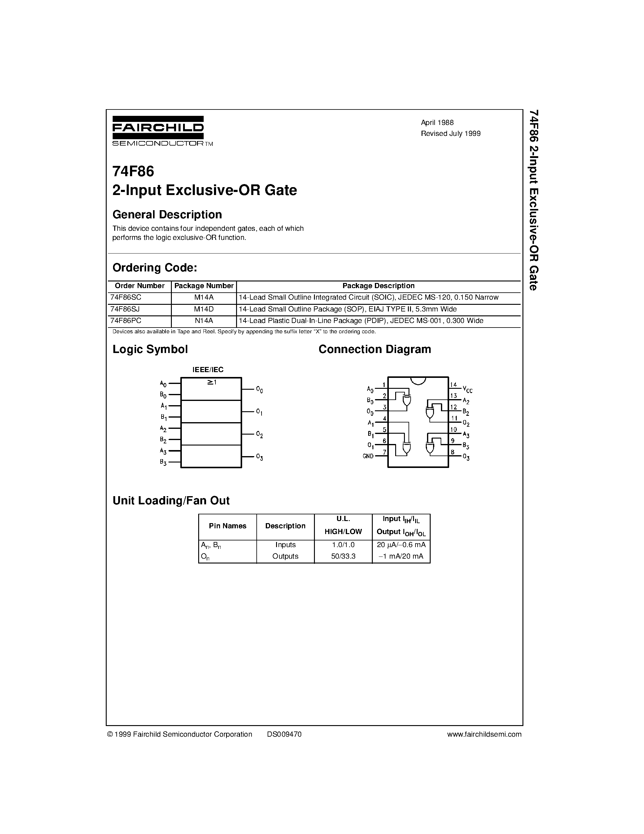 Datasheet 74F86SC - 2-Input Exclusive-OR Gate page 1