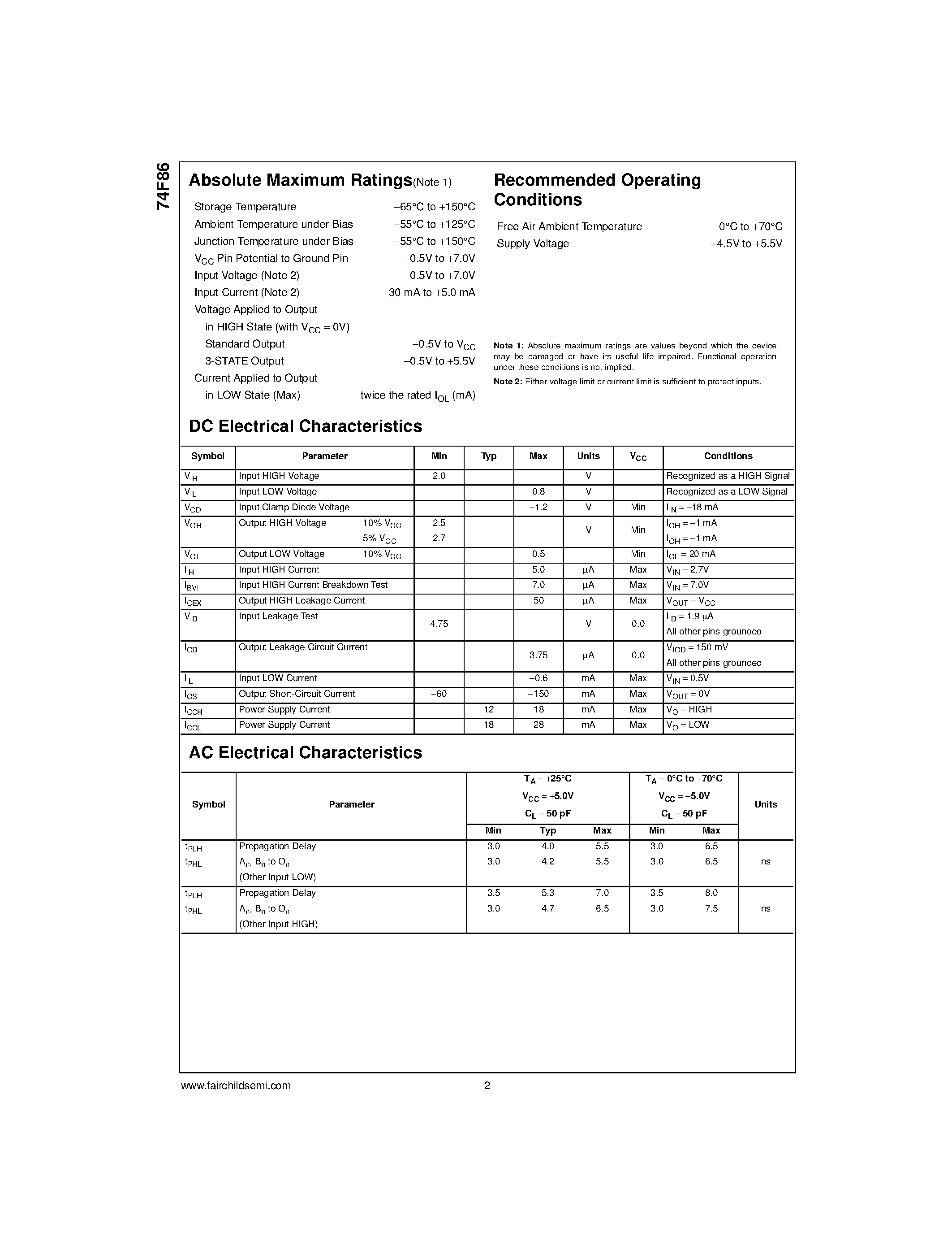 Datasheet 74F86SC - 2-Input Exclusive-OR Gate page 2