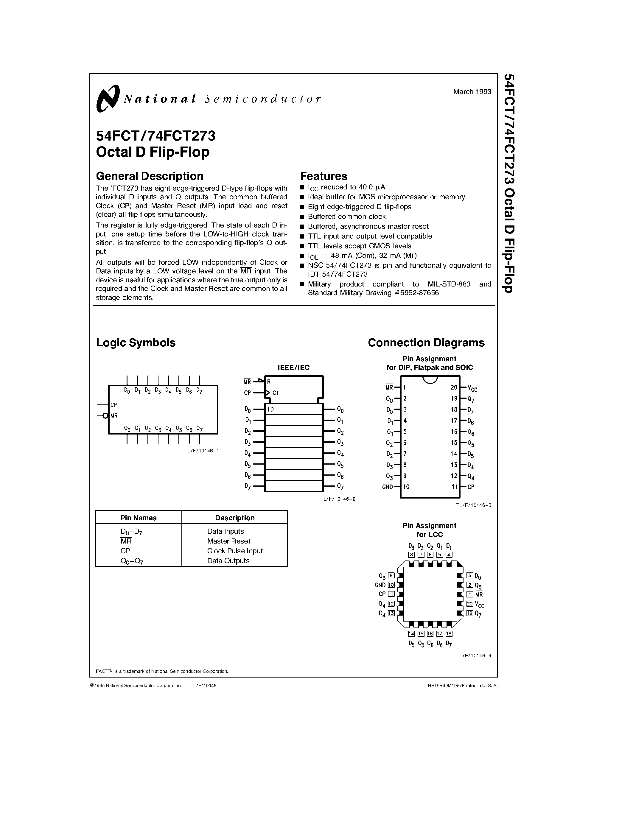 Datasheet 74FCT273 - Octal D Flip-Flop page 1