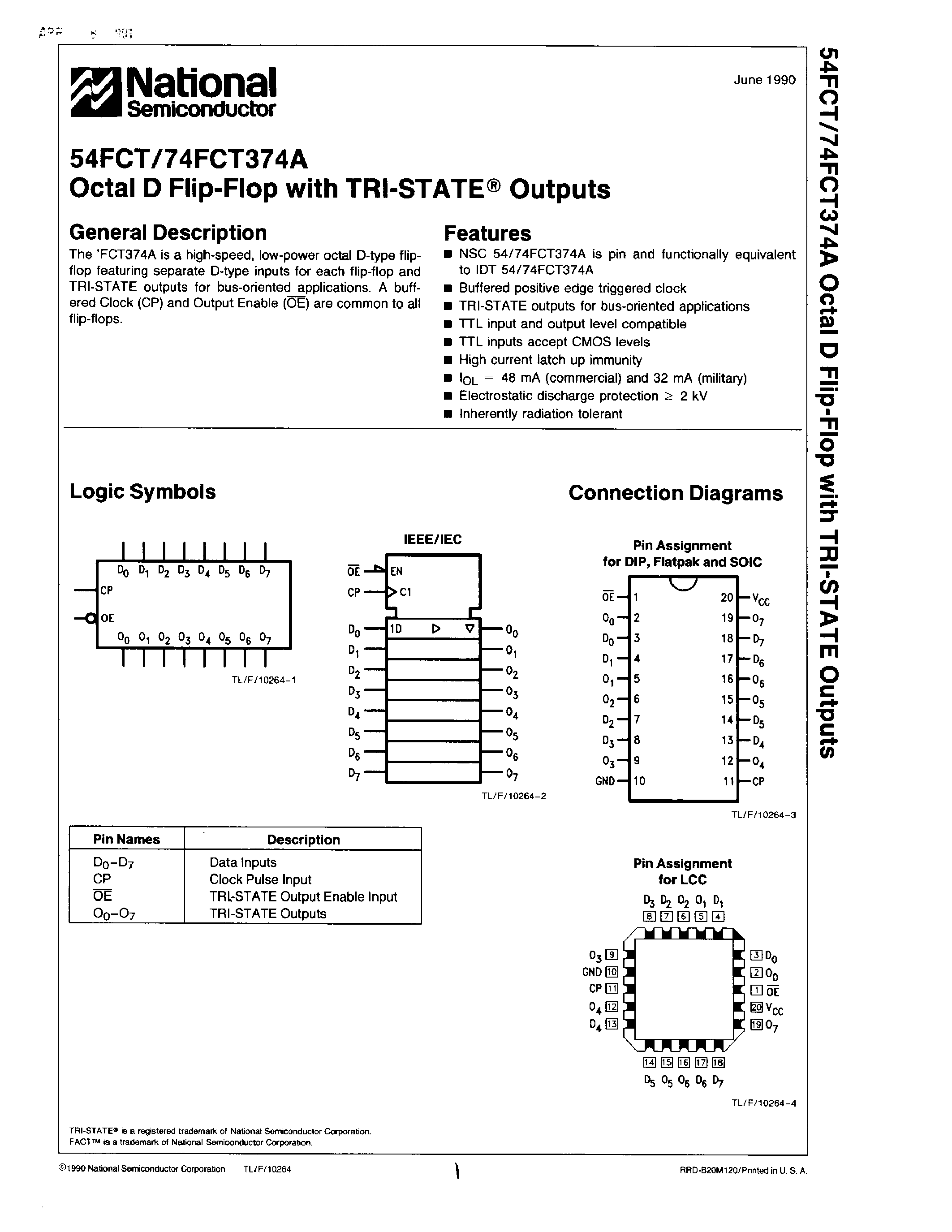 Datasheet 74FCT374A - Octal D Flip-Flop with TRI-STATE Outputs page 1