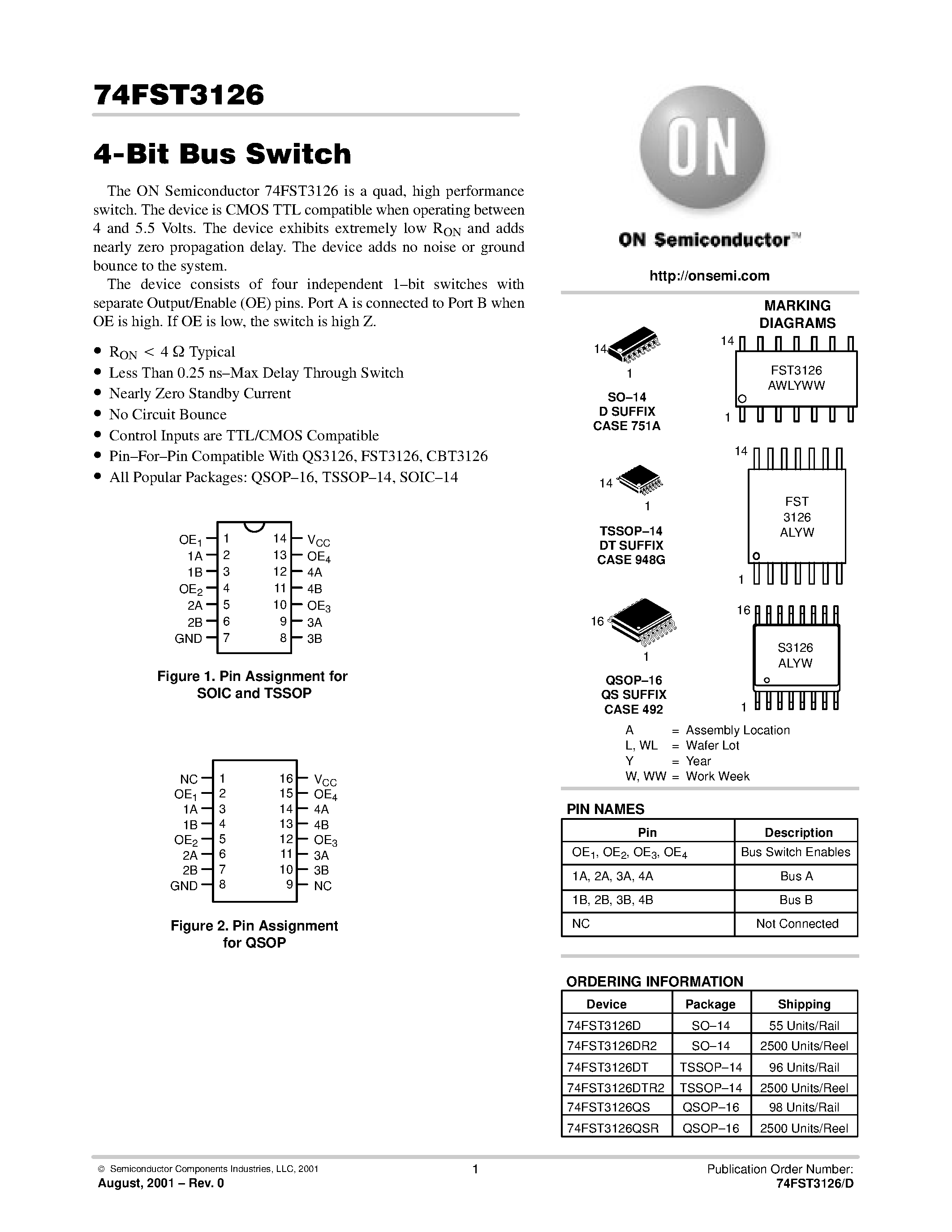 Datasheet 74FST3126 - 4-Bit Bus Switch page 1