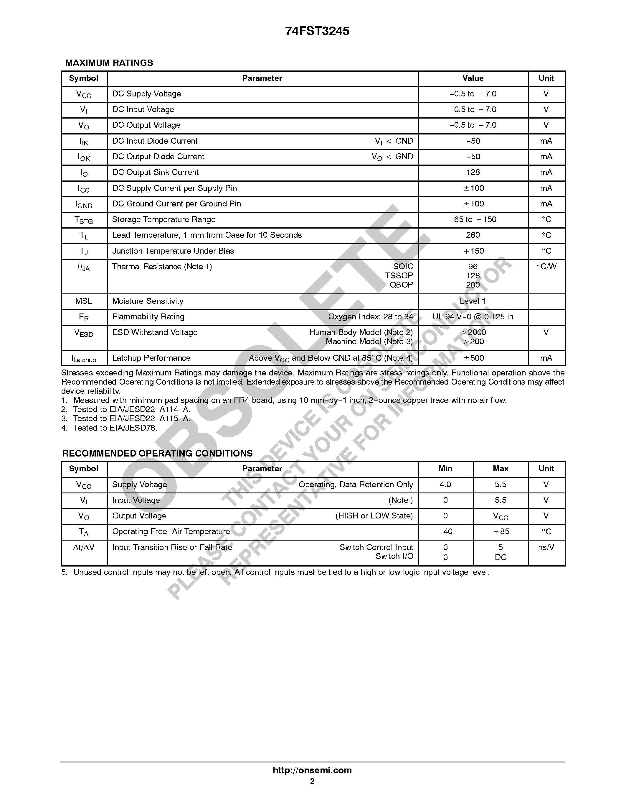 Datasheet 74FST3245DT - 8-Bit Bus Switch page 2