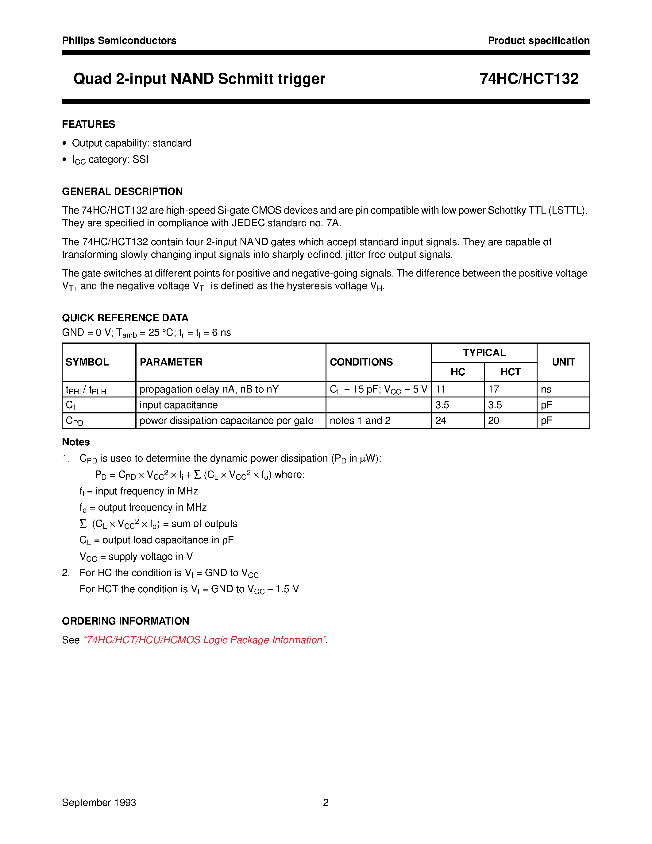 Datasheet 74HC132 - Quad 2-input NAND Schmitt trigger page 2