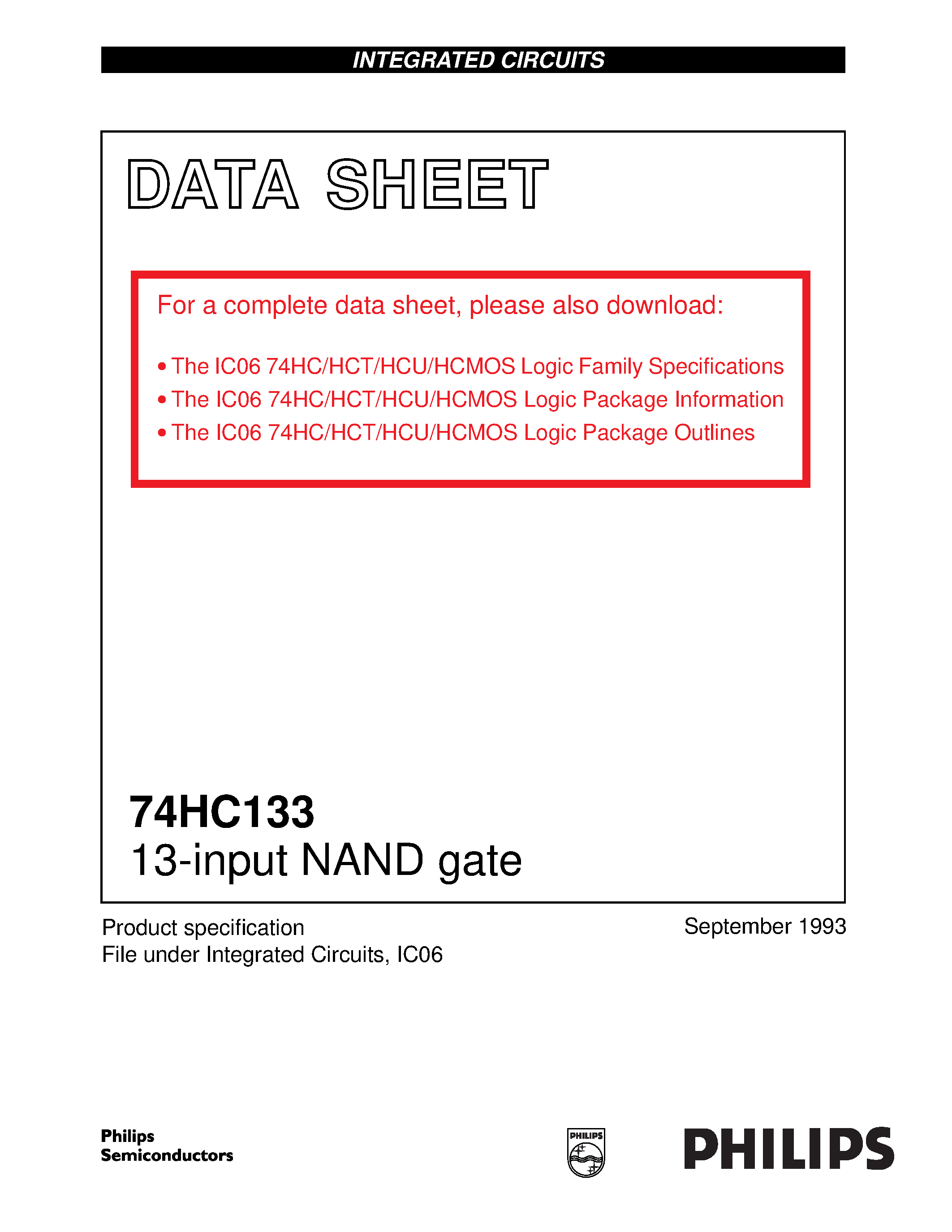 Datasheet 74HC133 - 13-input NAND gate page 1