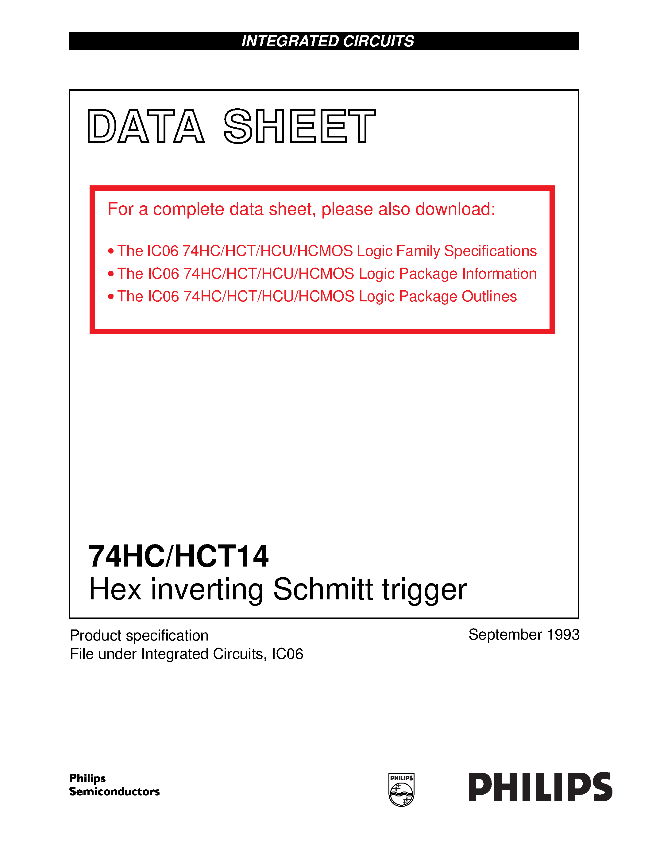 Datasheet 74HC14 - Hex inverting Schmitt trigger page 1