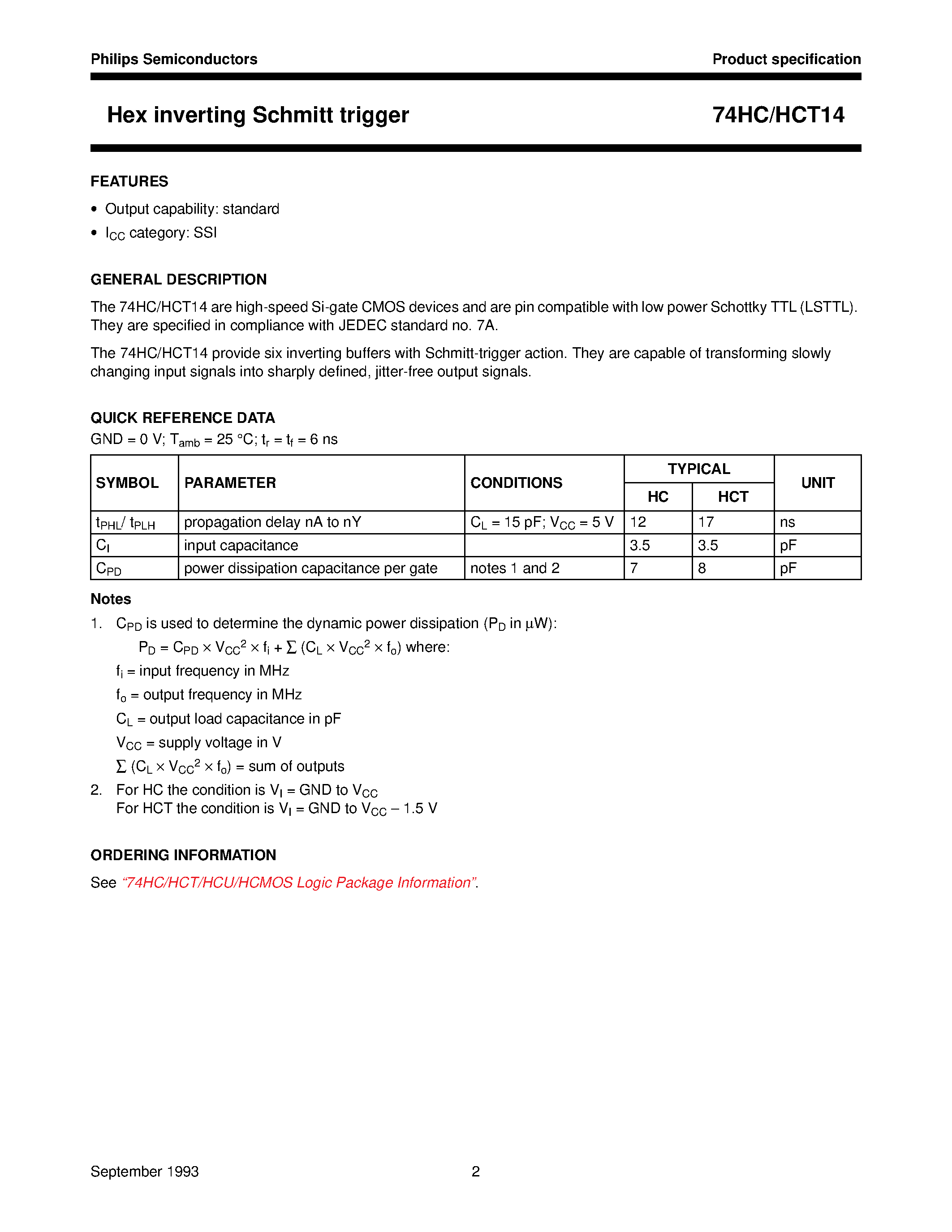 Datasheet 74HC14 - Hex inverting Schmitt trigger page 2