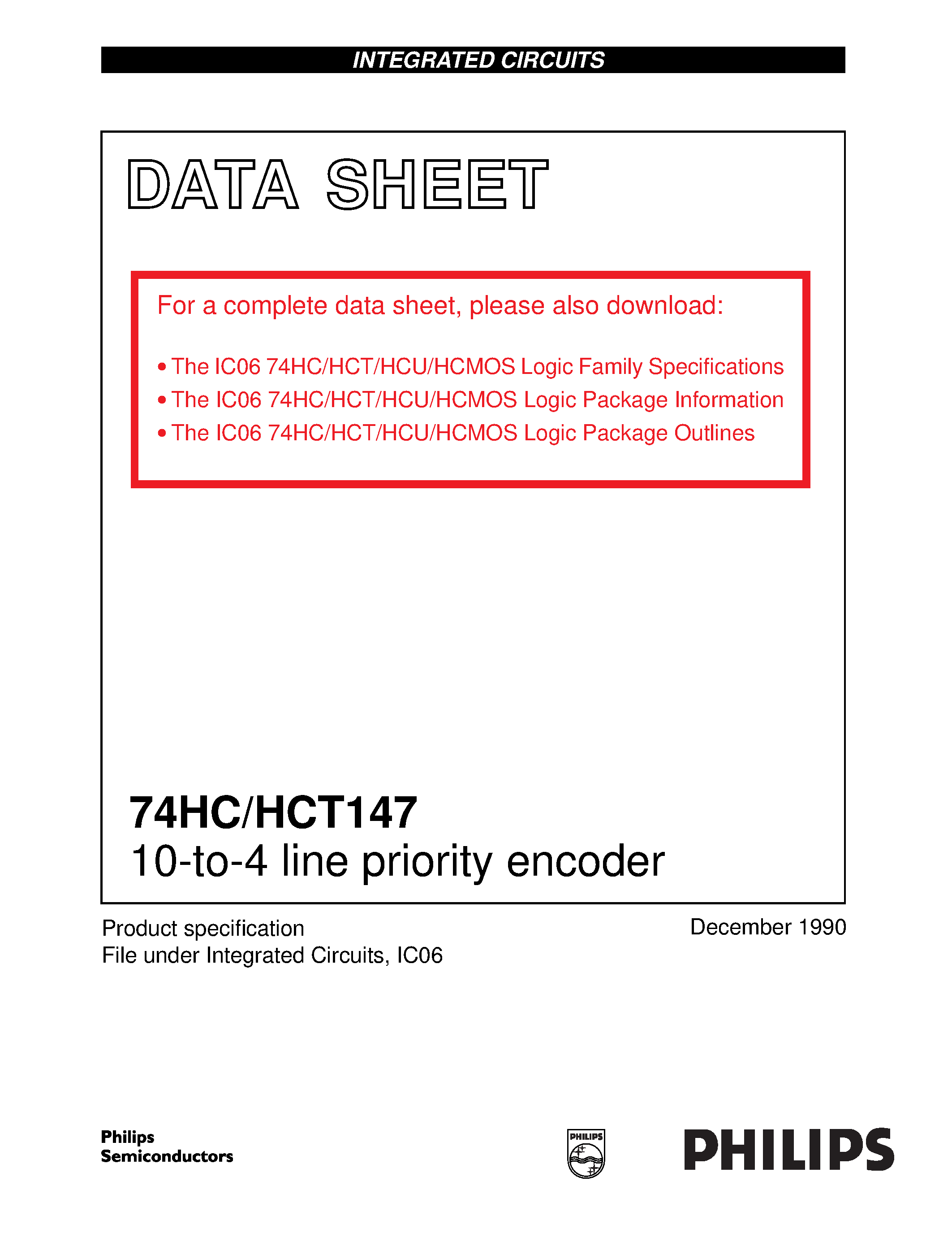 Даташит 74HC147 - 10-to-4 line priority encoder страница 1