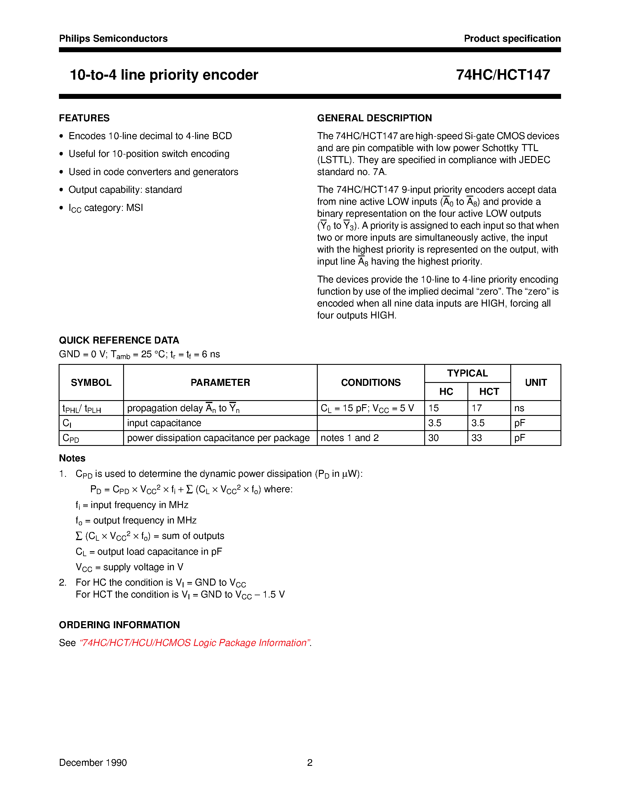 Даташит 74HC147 - 10-to-4 line priority encoder страница 2