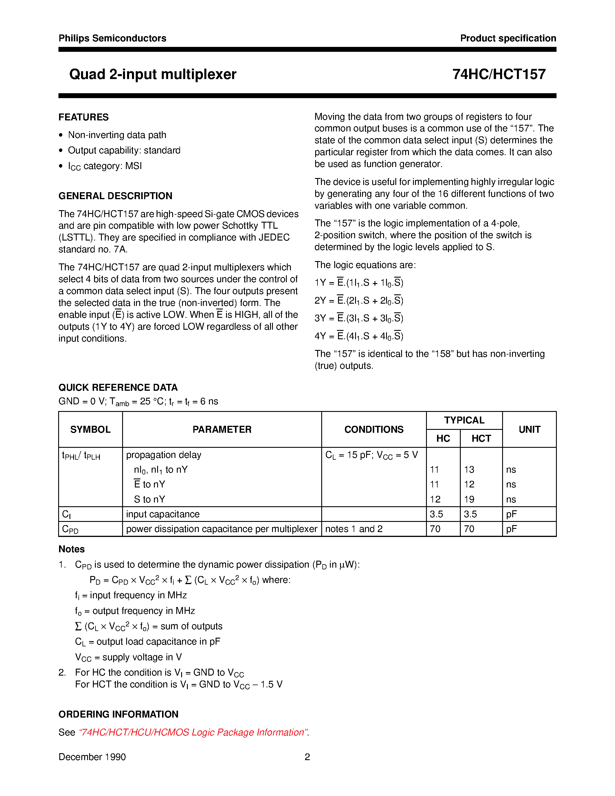 Datasheet 74HC157 - Quad 2-input multiplexer page 2