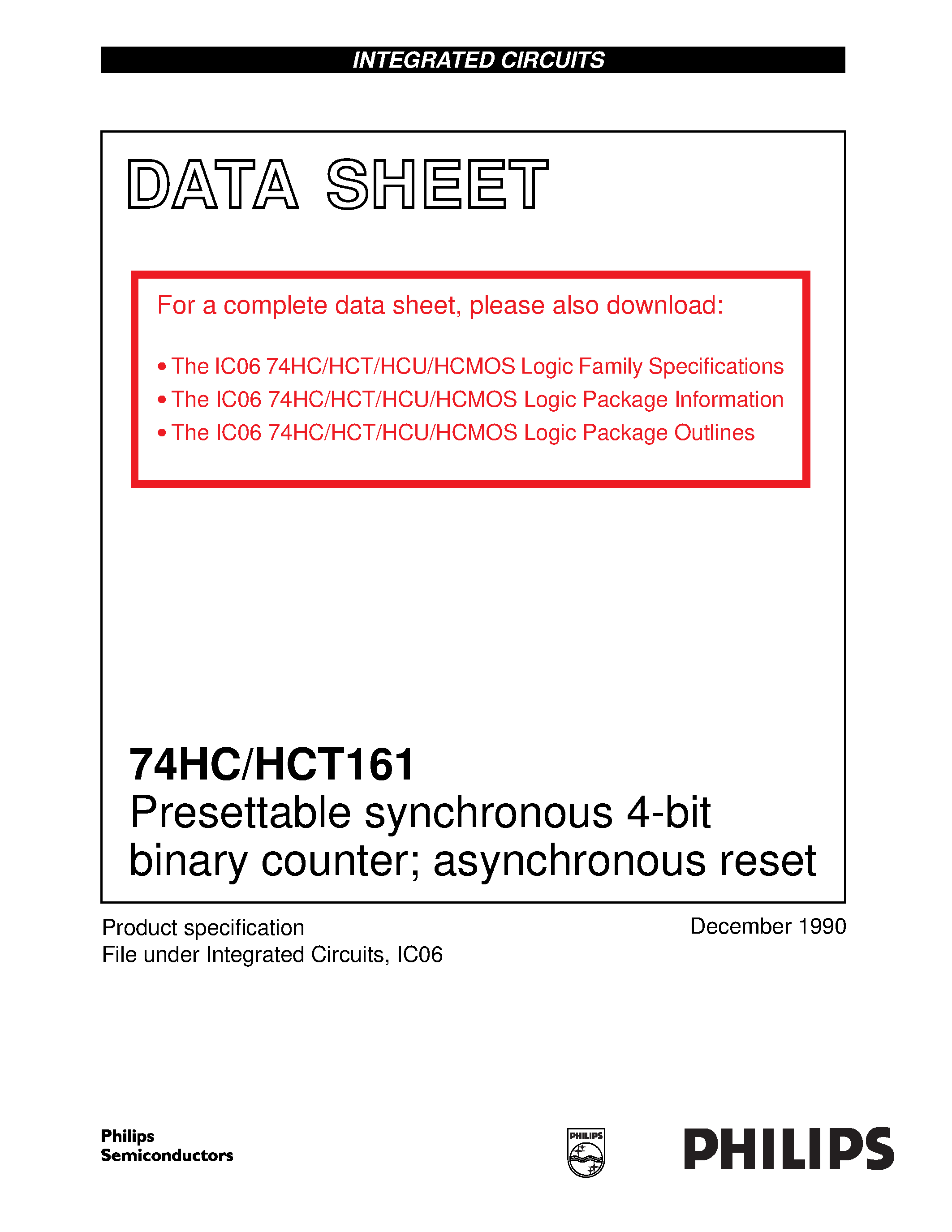 Datasheet 74HCT161 - Presettable synchronous 4-bit binary counter asynchronous reset page 1