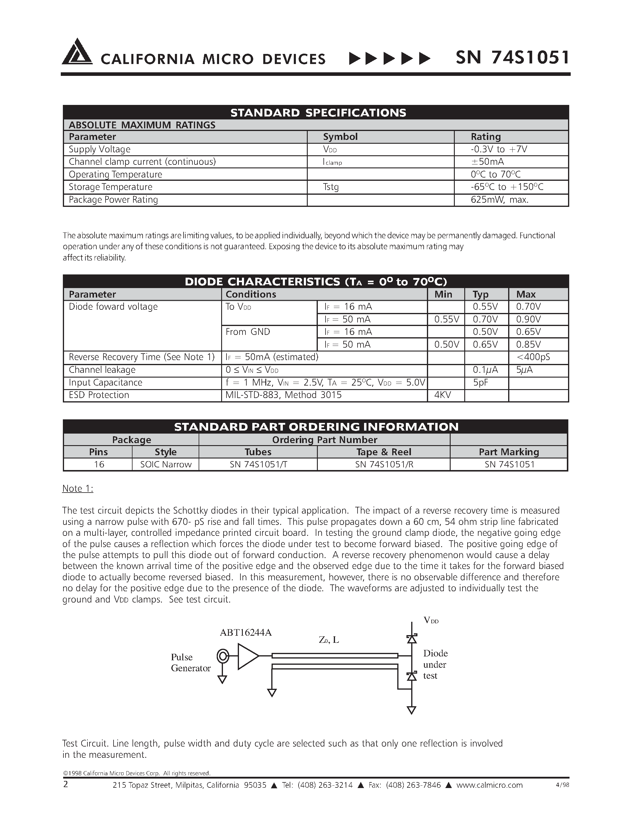 Даташит SN74S1051 - 12-BIT SCHOTTKY BARRIER DIODE BUS TERMINATOR страница 2