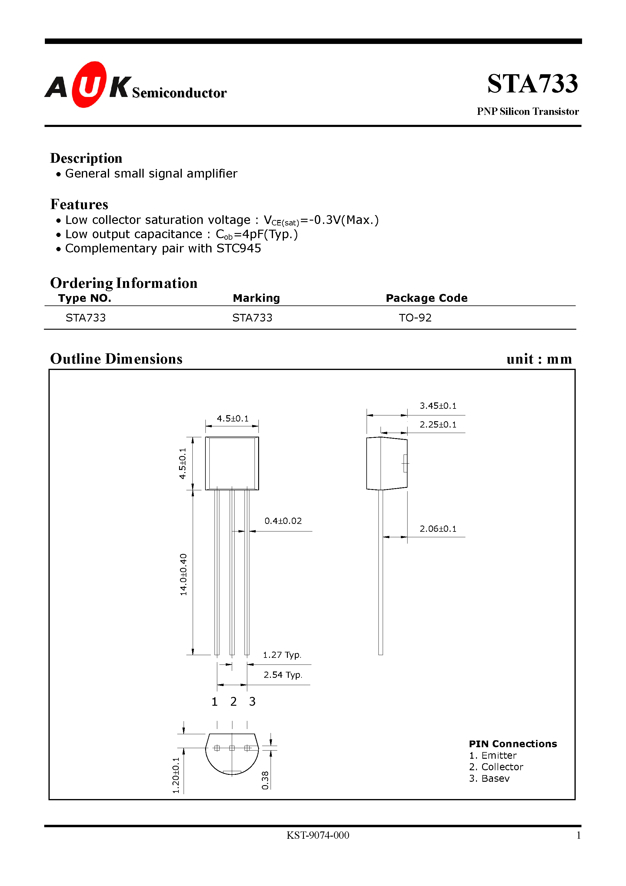 Даташит STA733 - PNP Silicon Transistor страница 1