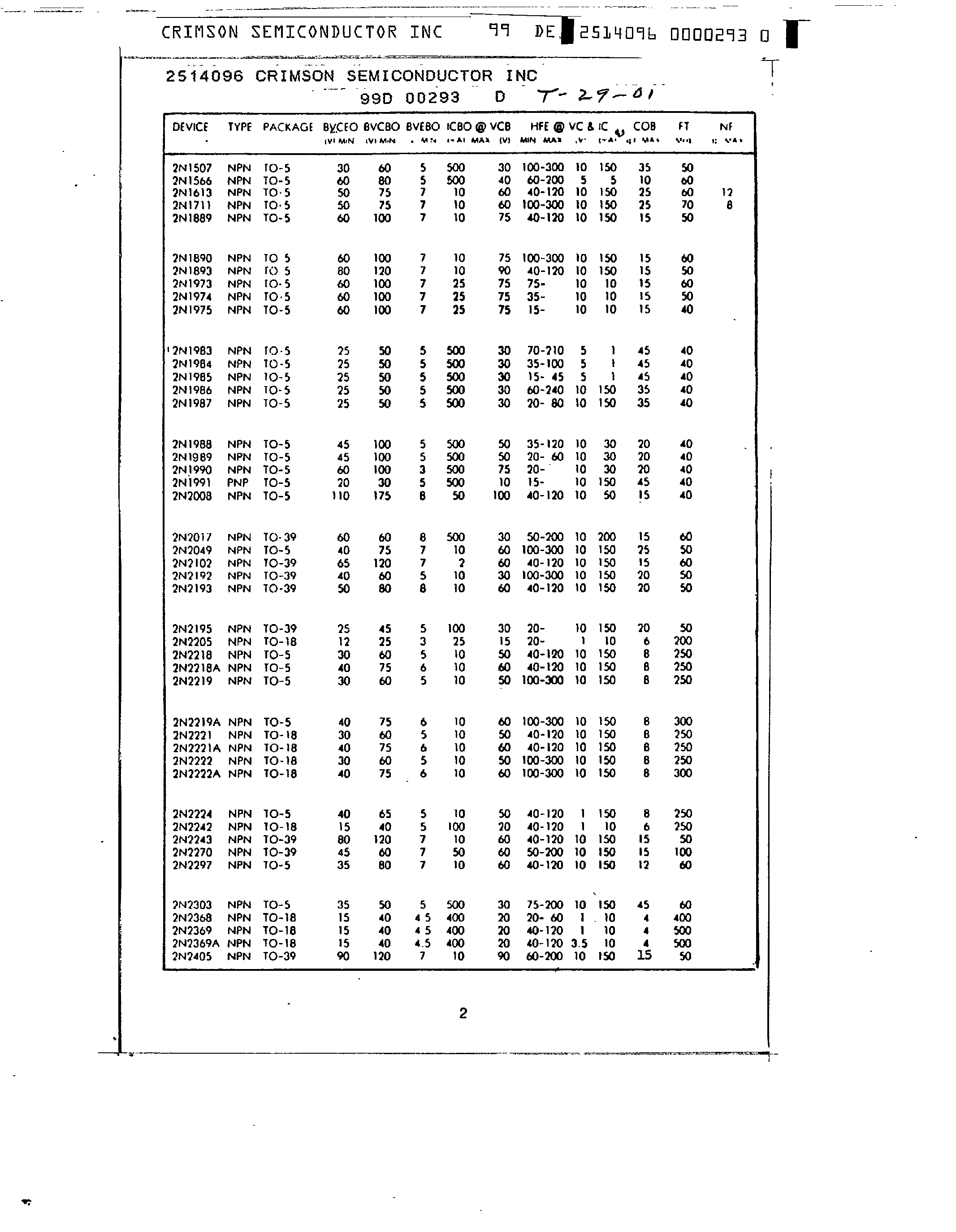 Datasheet 2N1561 - NPN page 1